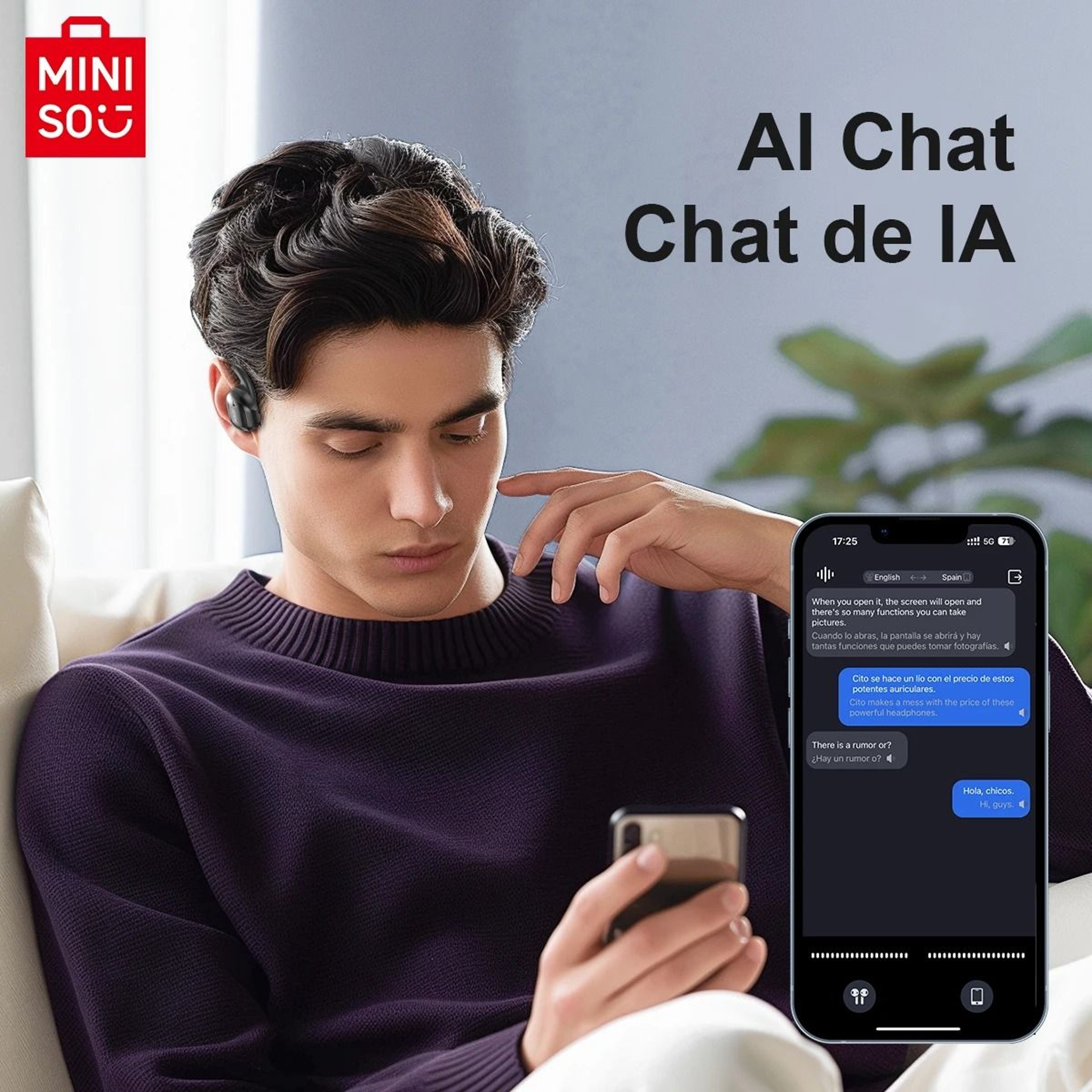Miniso MS162 Intelligent Bluetooth Translation Earbuds Wireless Chat Headset 5