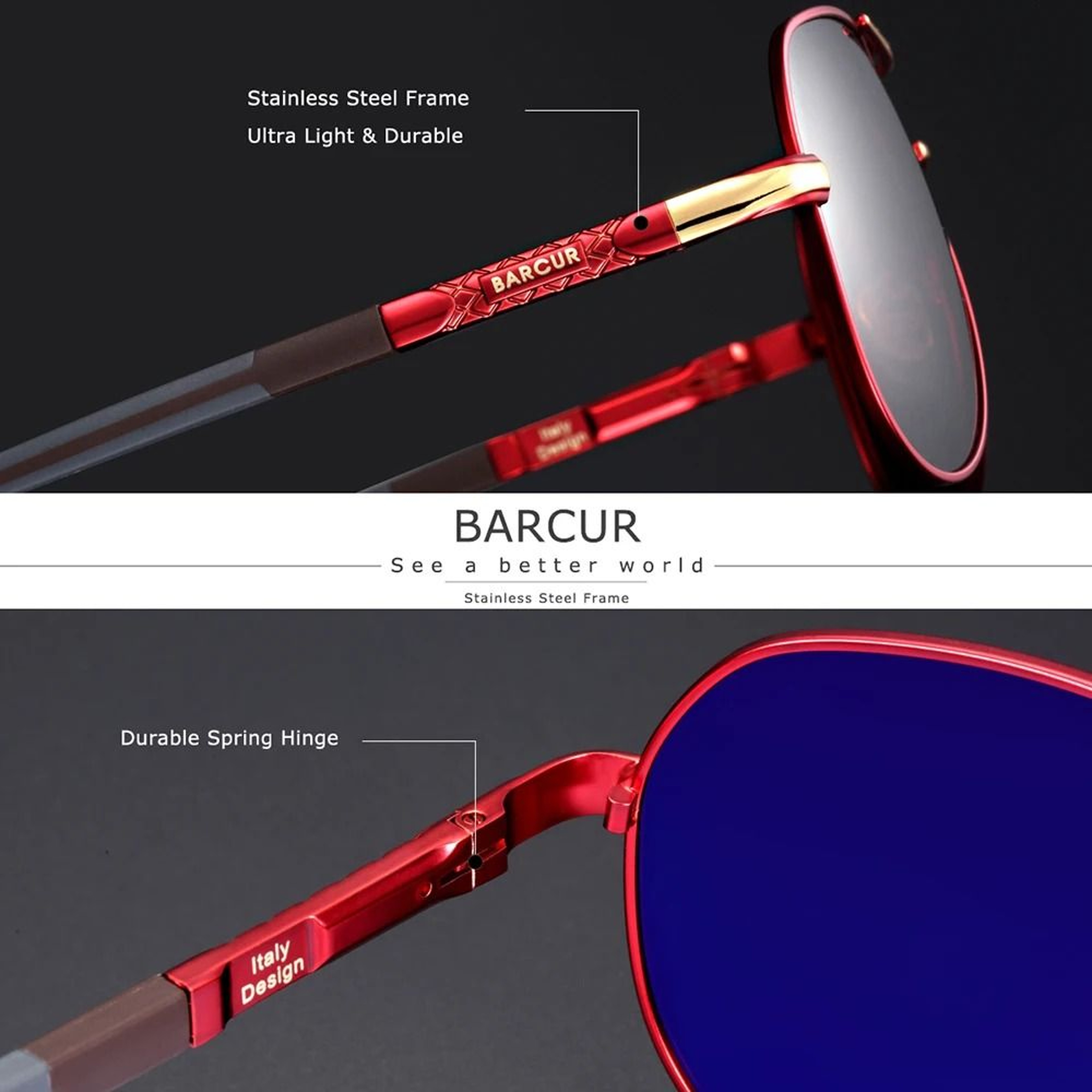 BARCUR Aluminum Vintage Mens Polarized Sunglasses 1