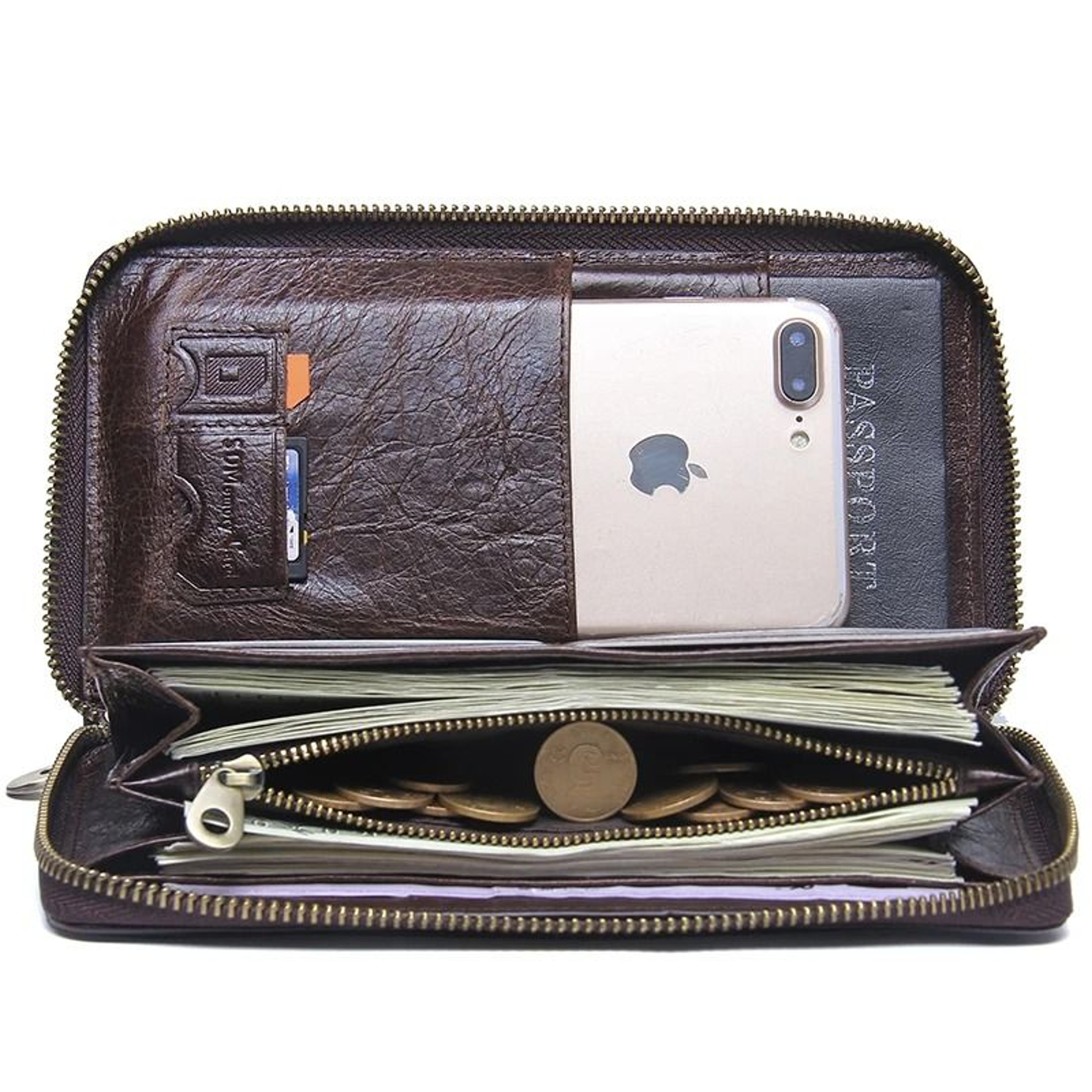 Genuine Leather Men Clutch Wallet Long Zipper Travel Purse 2