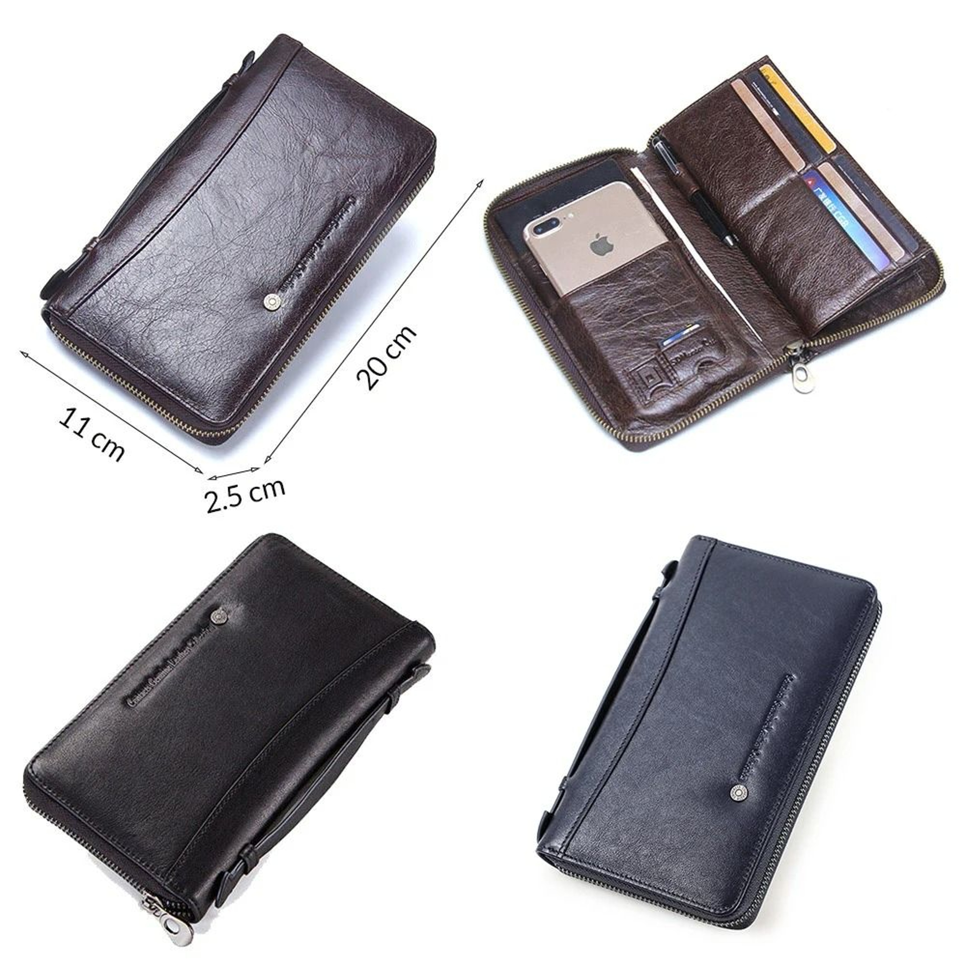 Genuine Leather Men Clutch Wallet Long Zipper Travel Purse 3