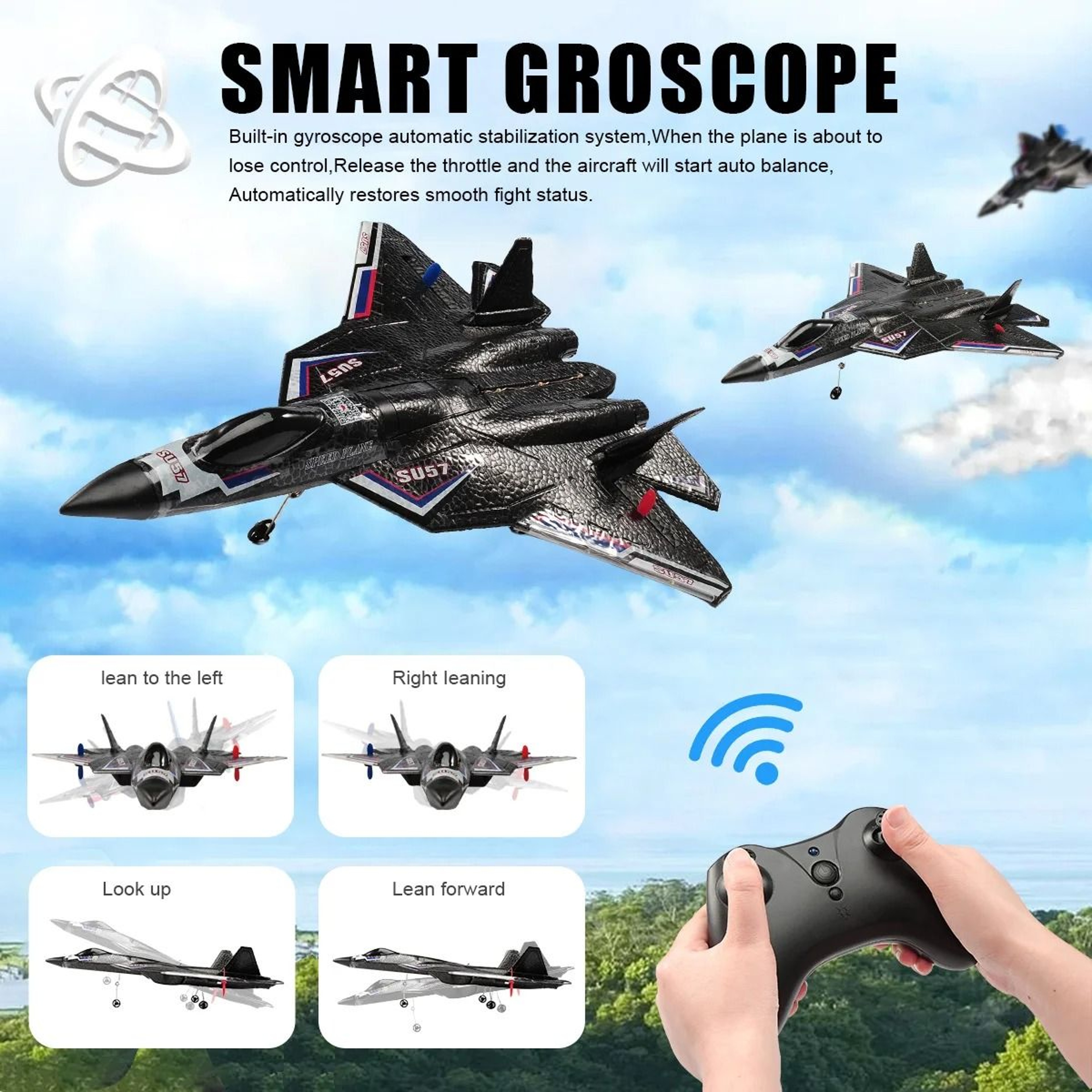 SU57 RC Plane Light Up Foam Fixed Wing 3