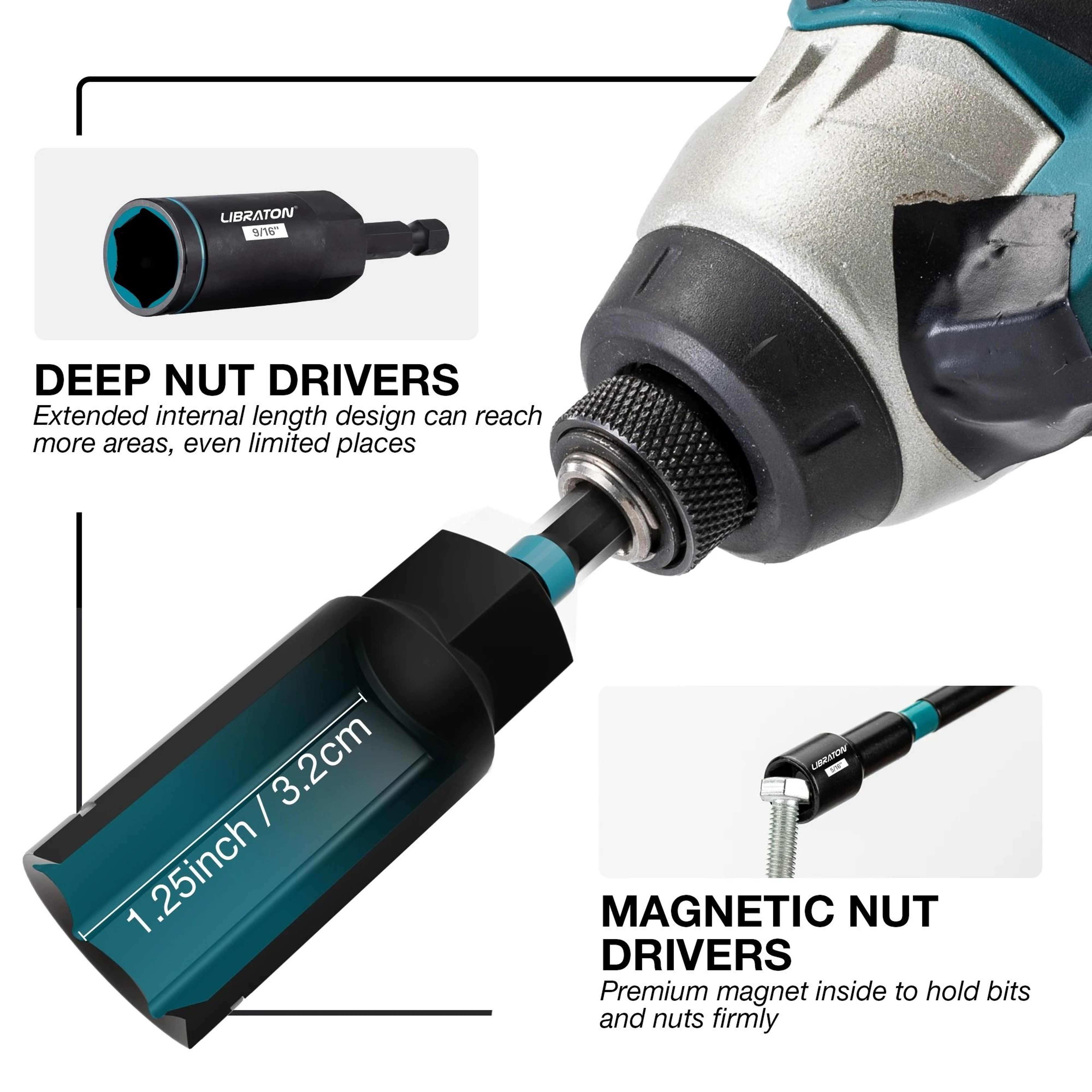16 Piece Magnetic Nut Driver Set SAE For Impact Drill 2