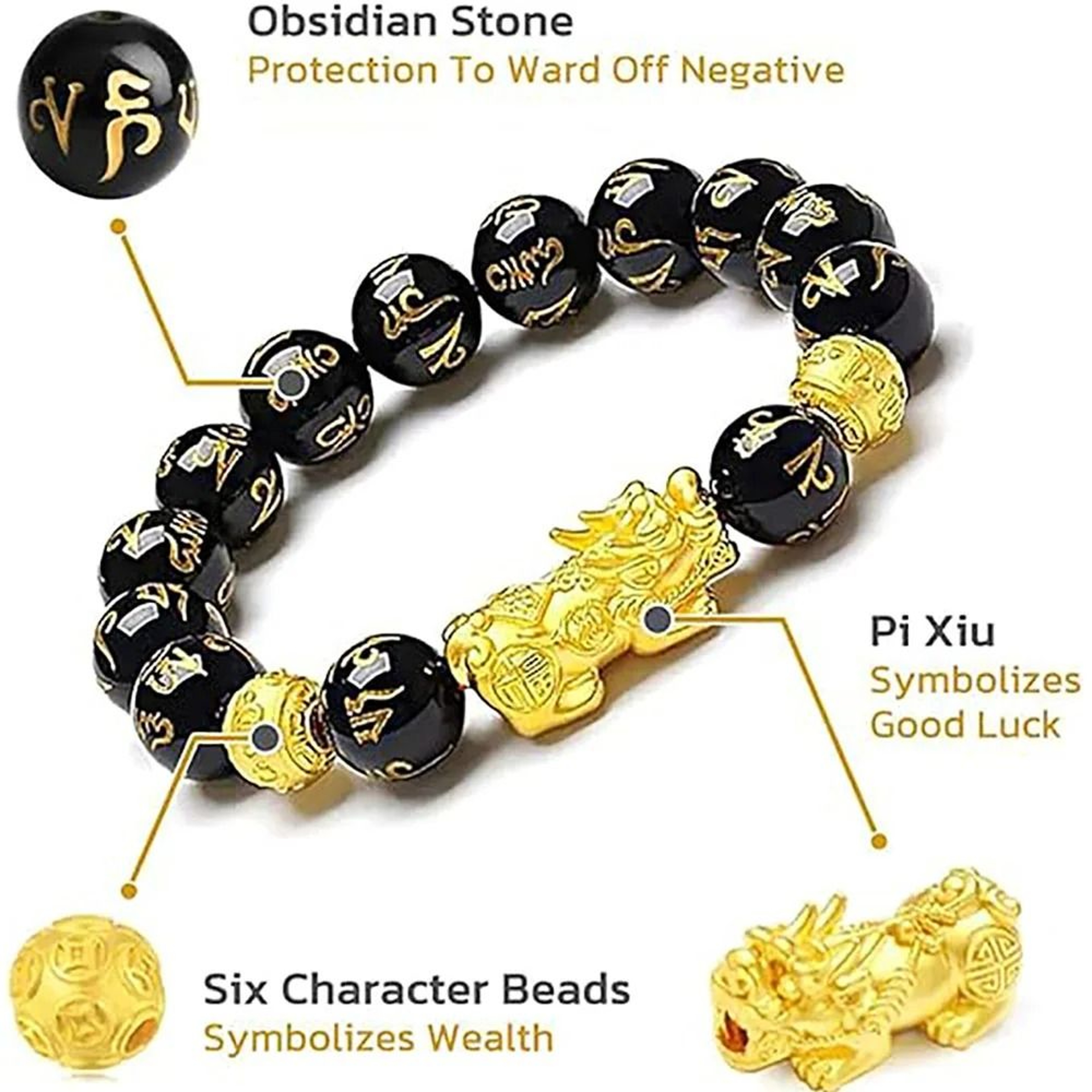 Feng Shui Black Obsidian Pixiu Wealth  Luck Bracelet 5