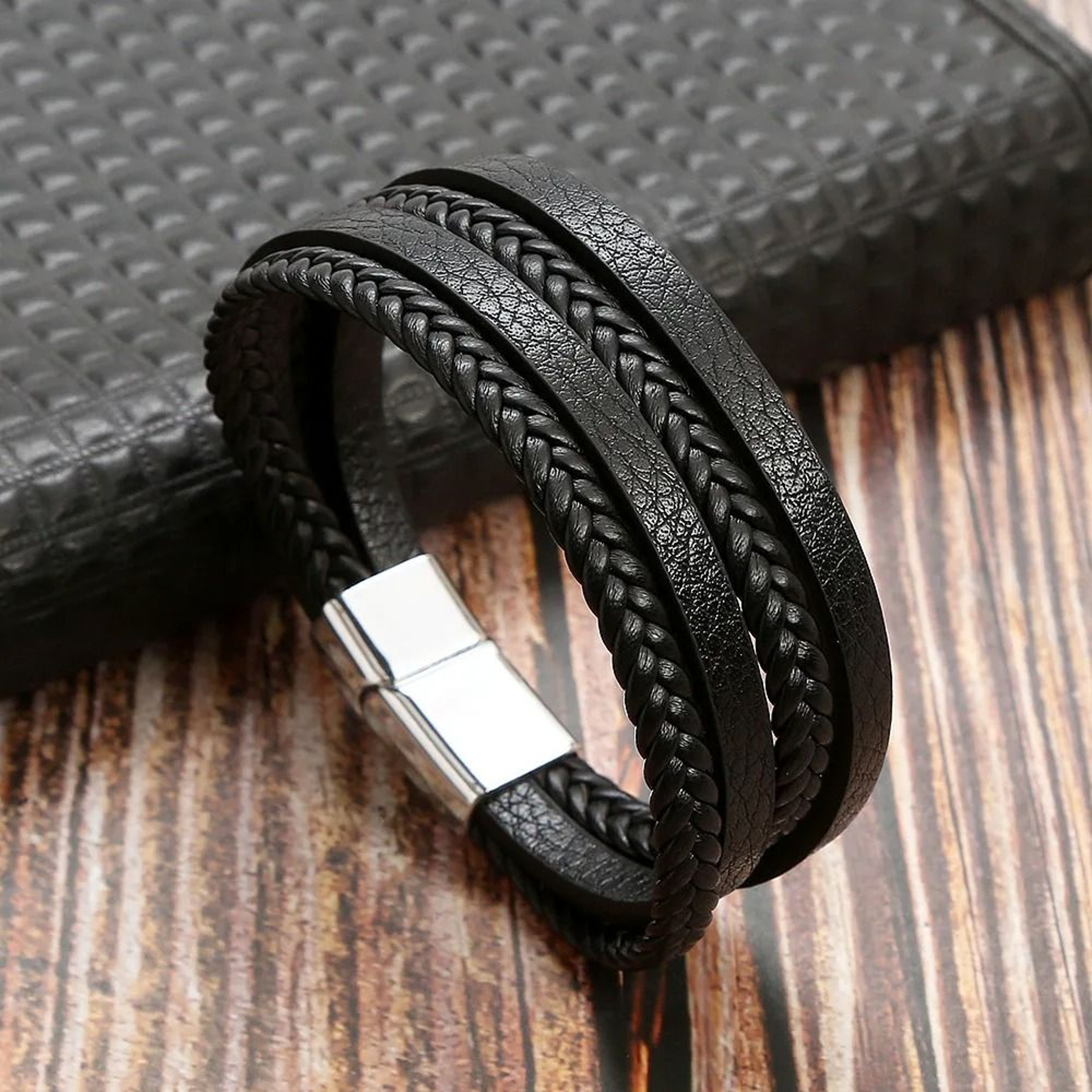 Leather Beaded Tiger Eye Multi Layer Bracelet For Men 11