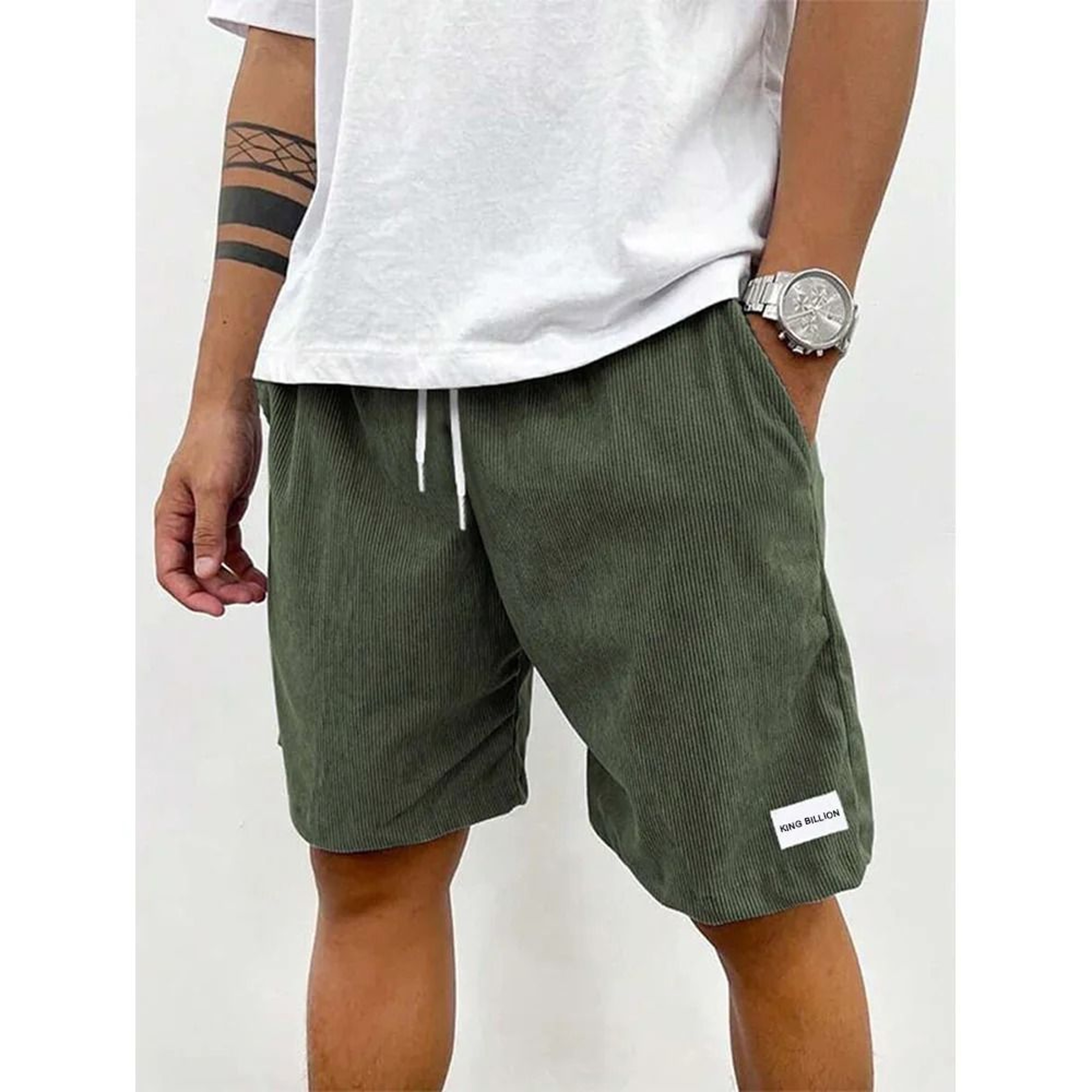 Men Corduroy Casual Shorts Solid Color Sportswear For Summer 10