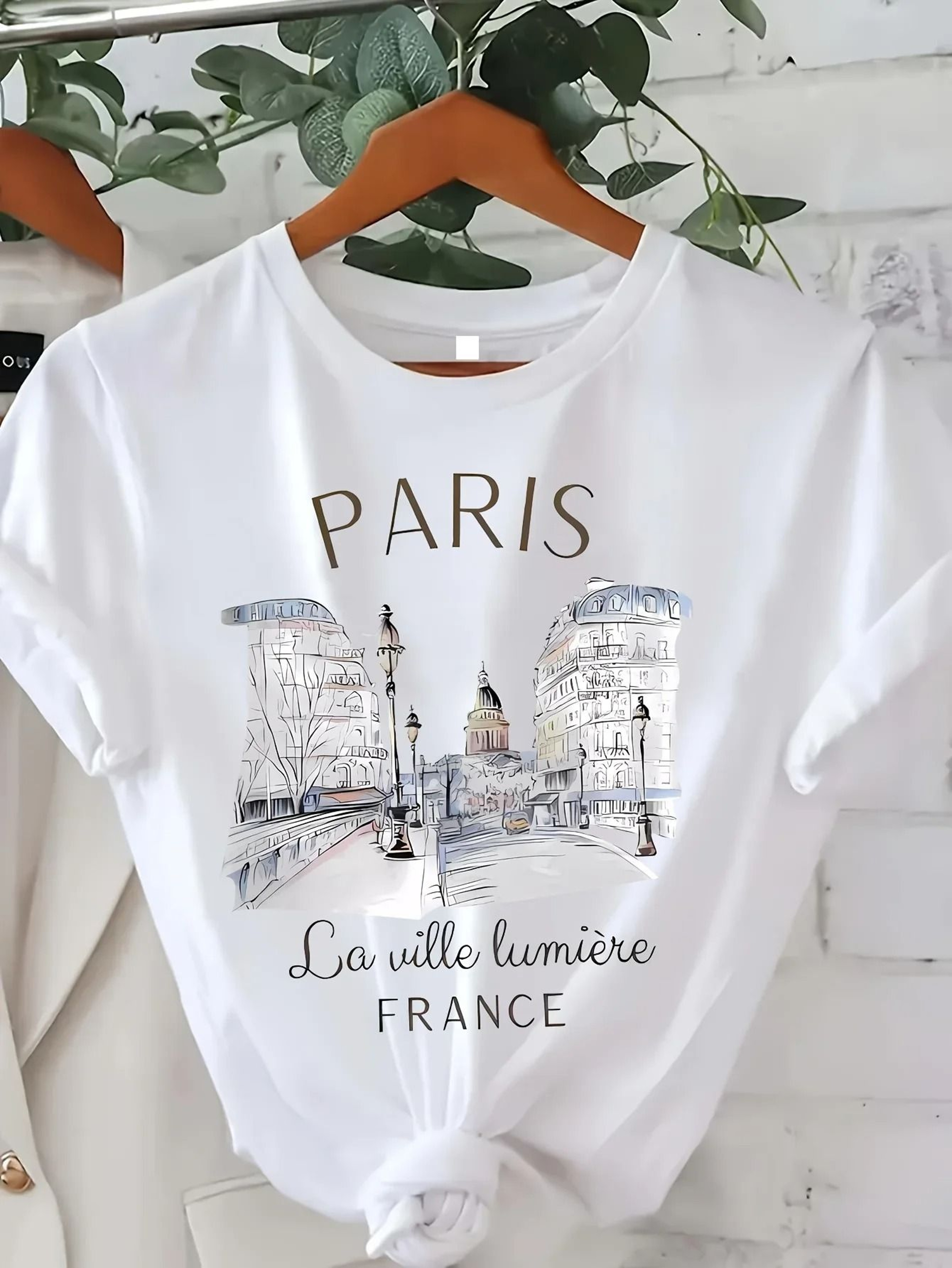 90s Paris Print Women T Shirt Casual Short Sleeve Top 0