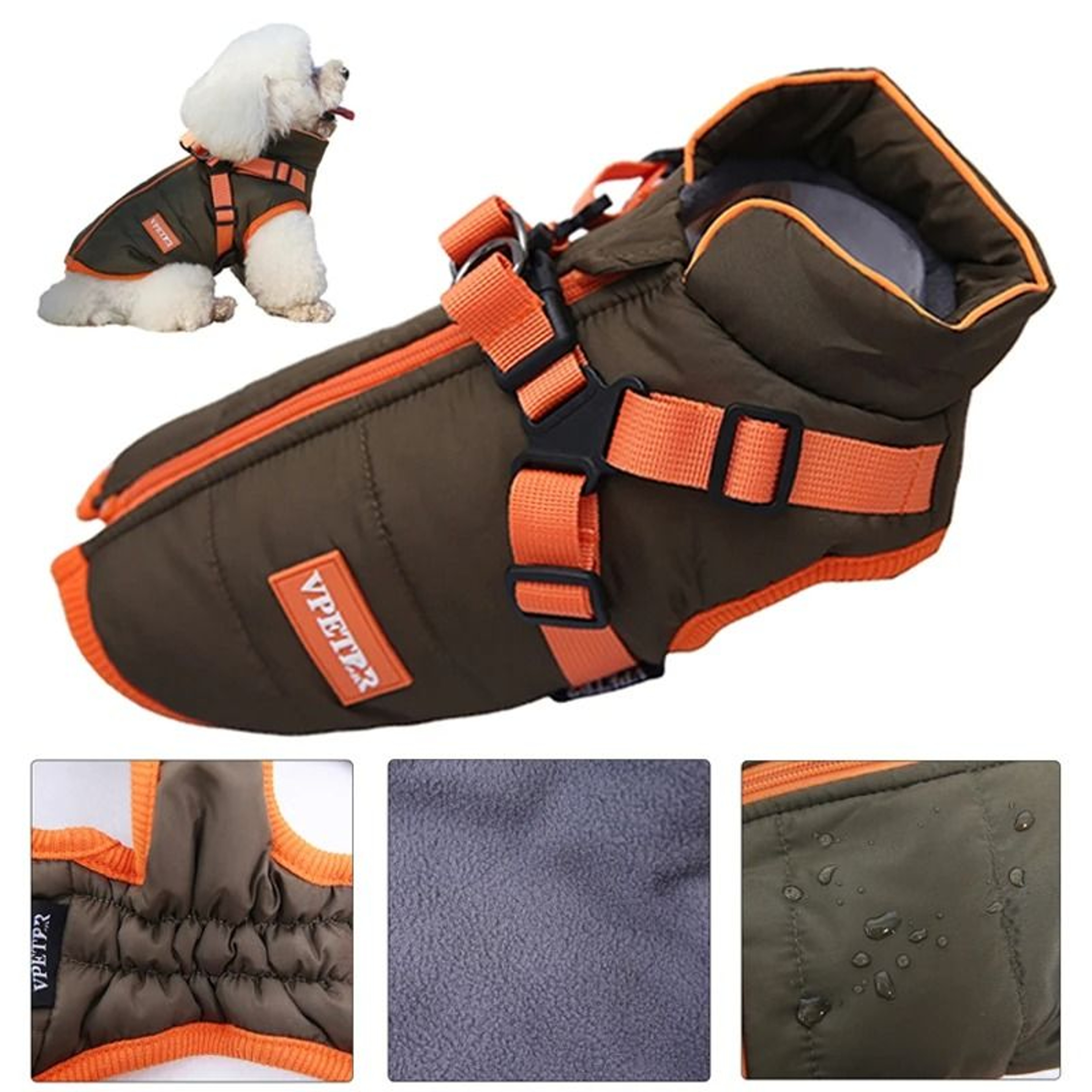 Waterproof Puppy Winter Jacket With Builtin Harness For Small Dogs 0