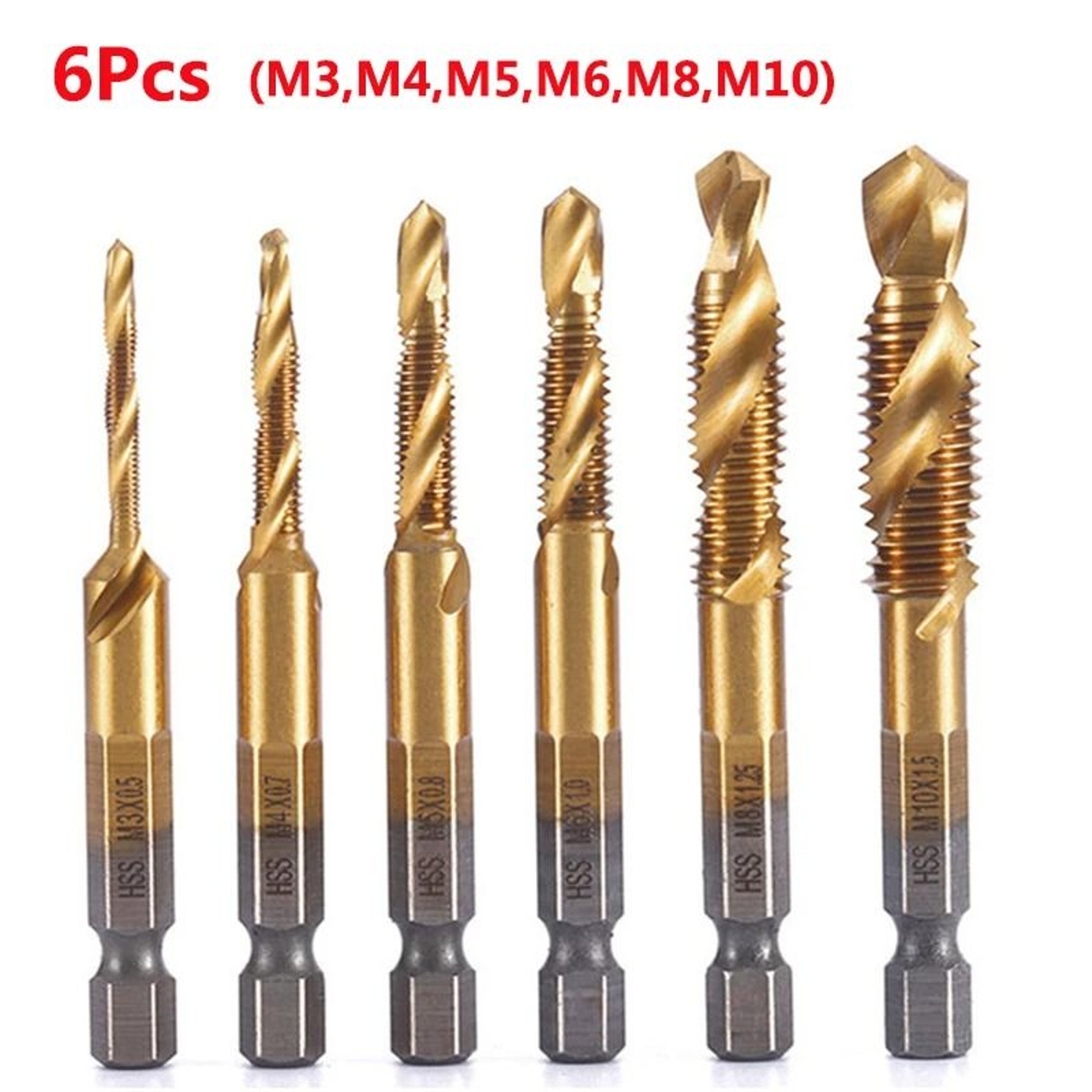 Hex Shank Titanium Plated Metric Tap Drill Bits M3 To M10 Set 21