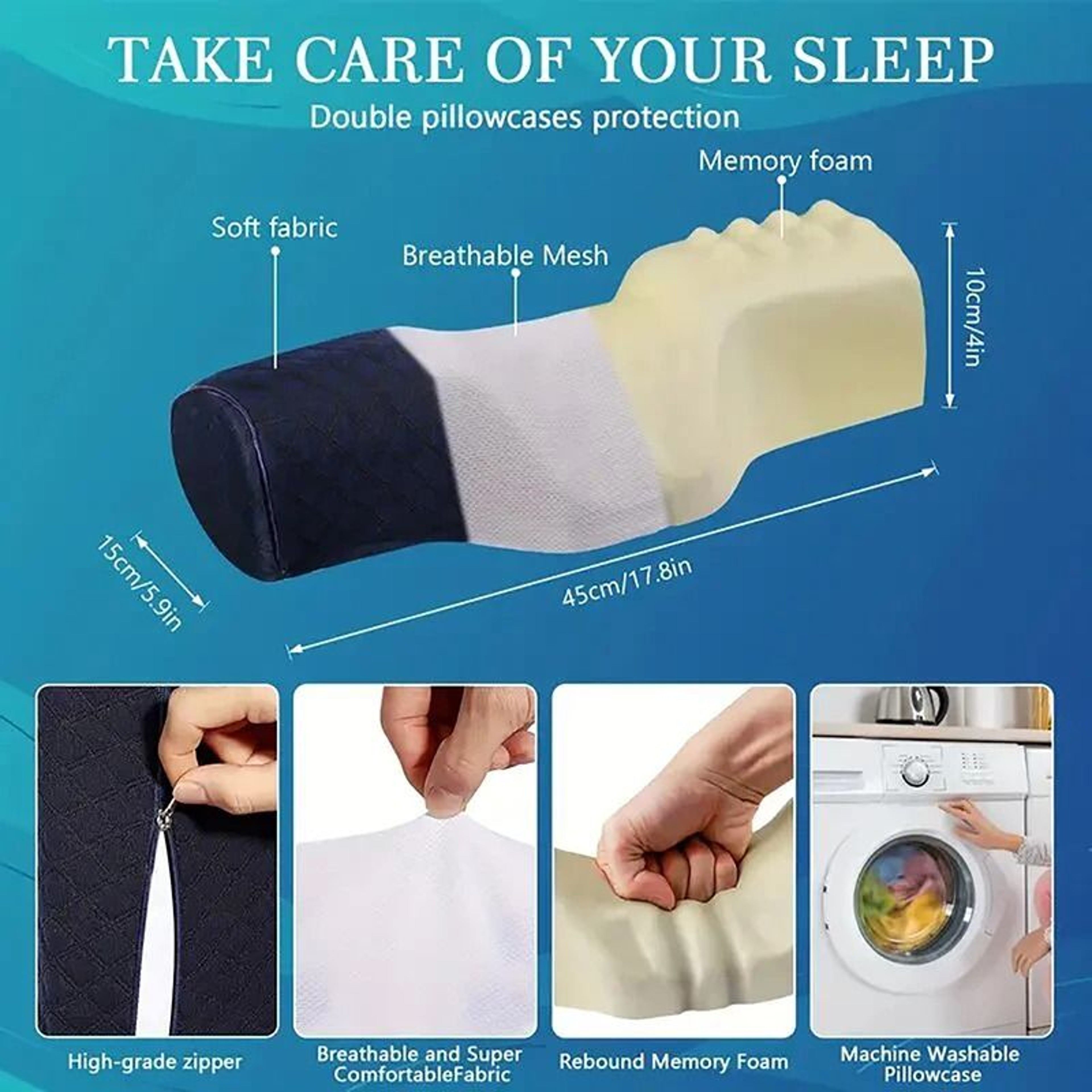 Cervical Memory Foam Neck Relief Pillow With Breathable Washable Cover 3