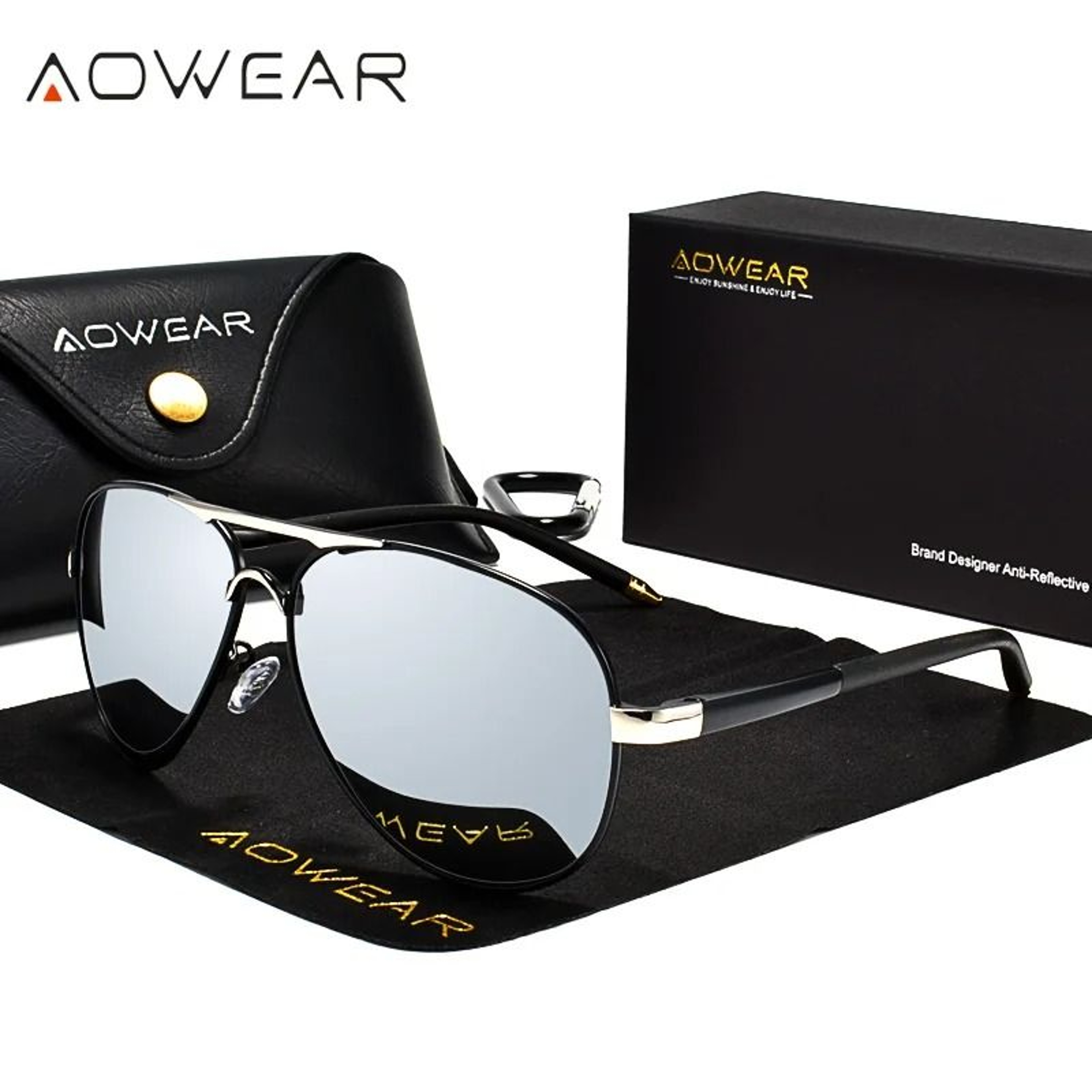 AOWEAR Mens Aviation Polarized HD Mirror Sunglasses 0