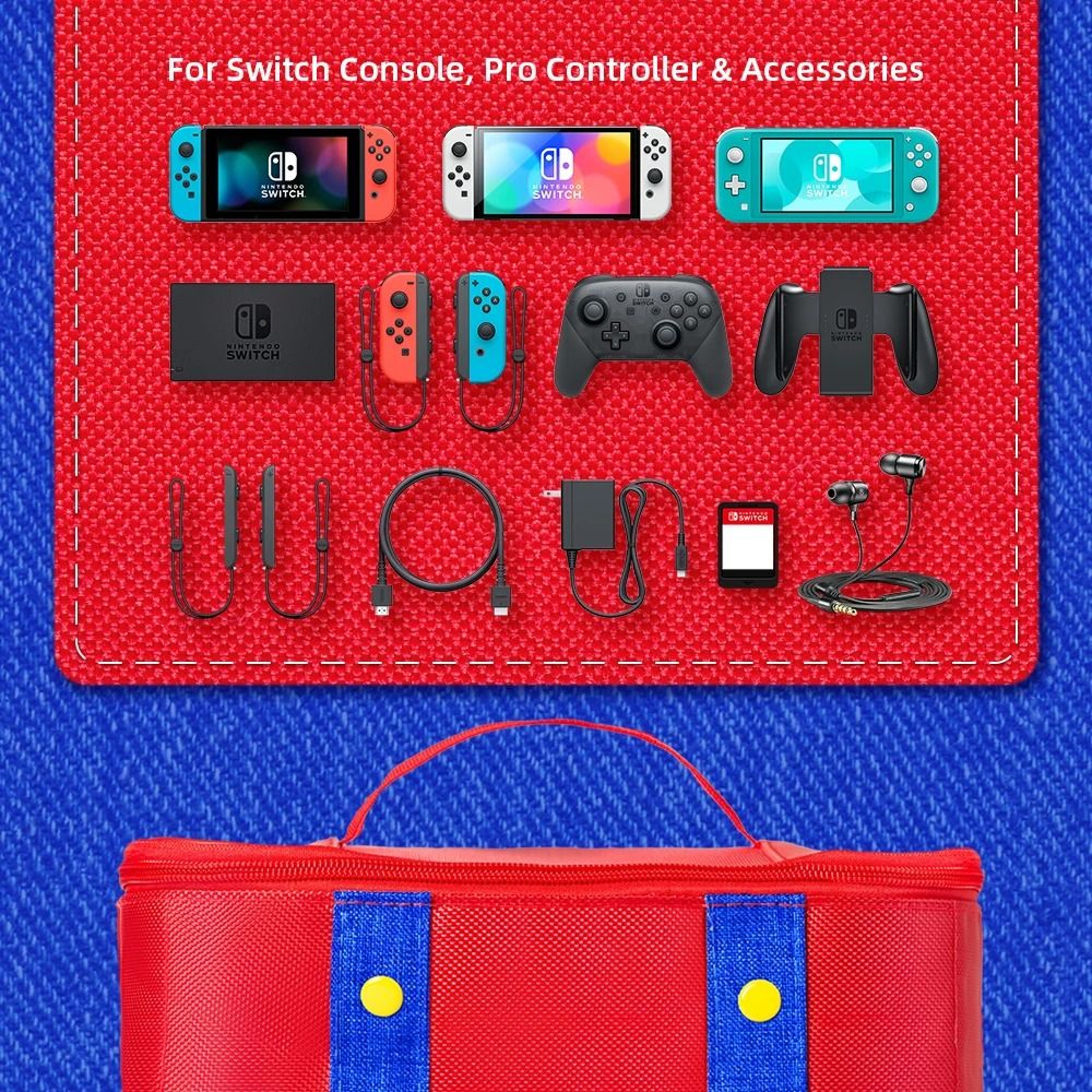 Large Protective Carrying Case For Nintendo Switch OLED And Pro Controller 5