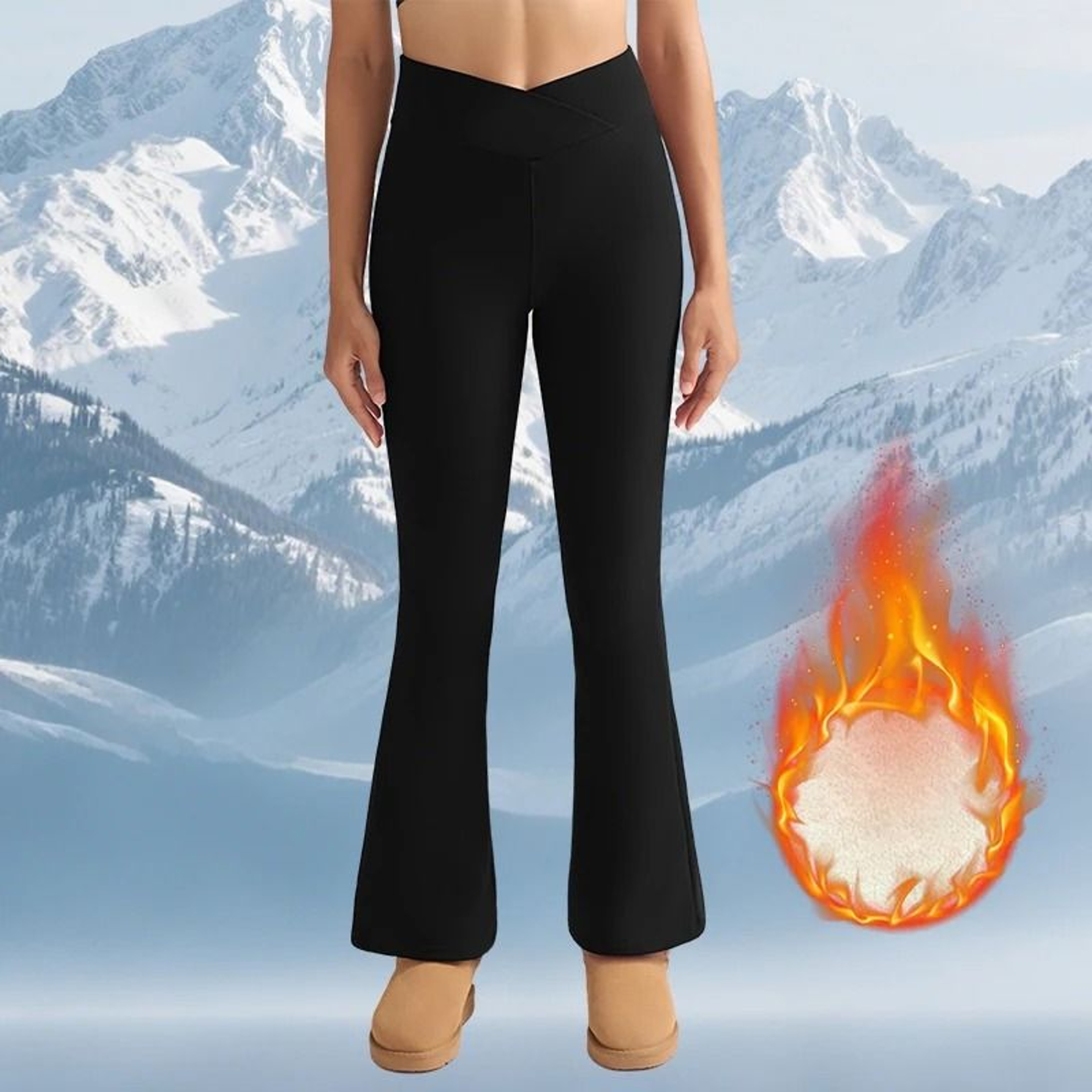 Women High Waist Thick Fleece Lined Flared Pants Winter Warm Leggings For Casual And Outdoor Wear 1