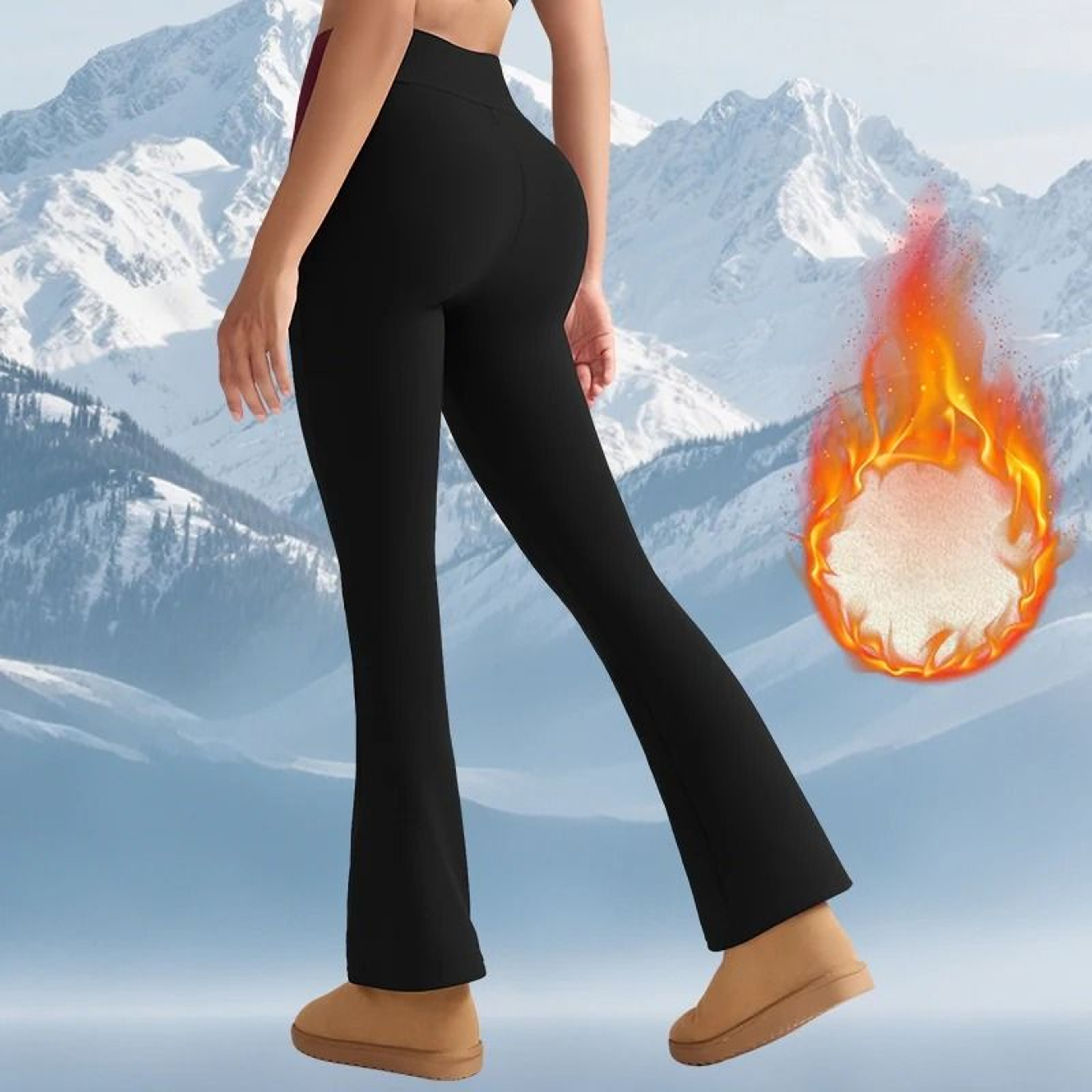 Women High Waist Thick Fleece Lined Flared Pants Winter Warm Leggings For Casual And Outdoor Wear 2