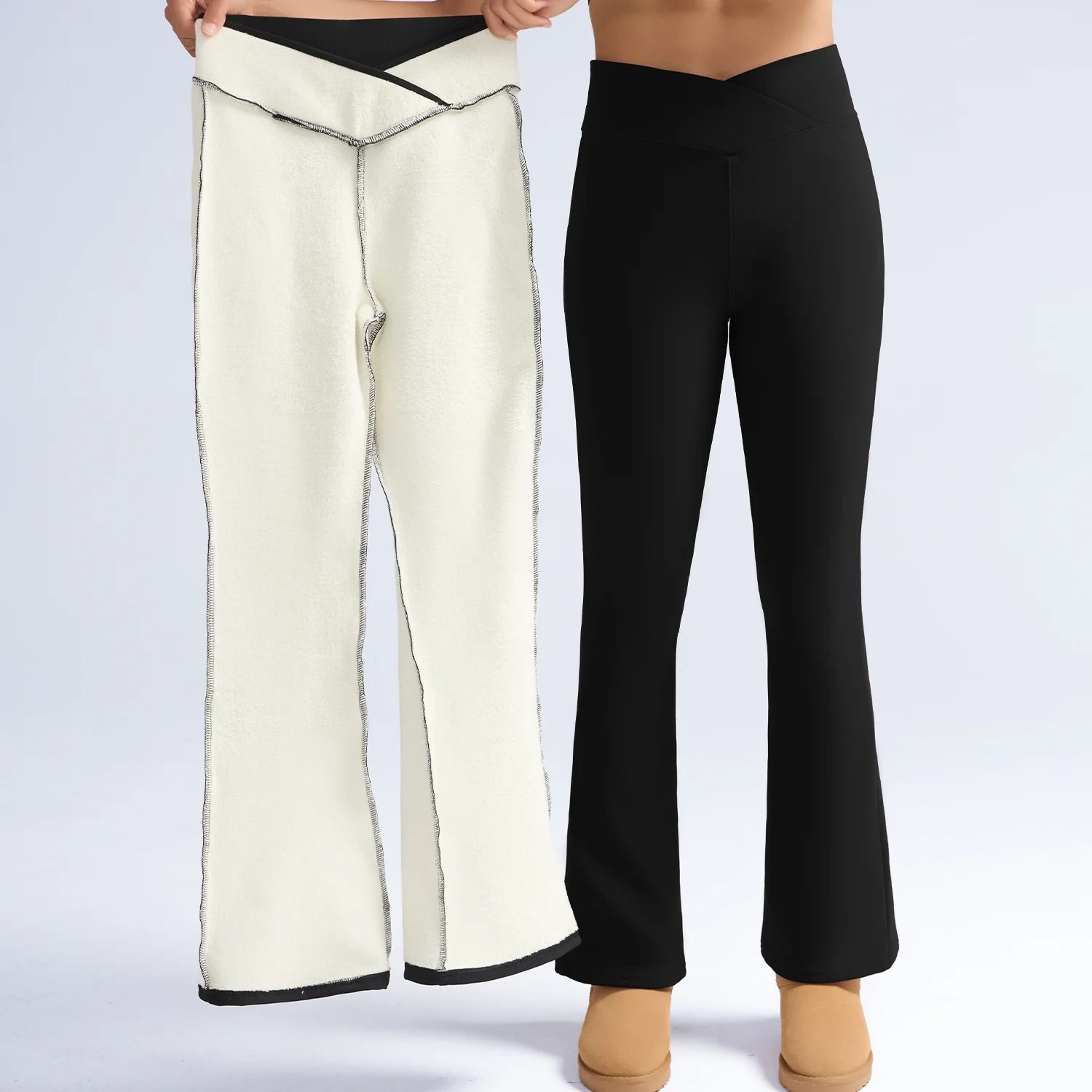 Women High Waist Thick Fleece Lined Flared Pants Winter Warm Leggings For Casual And Outdoor Wear 5