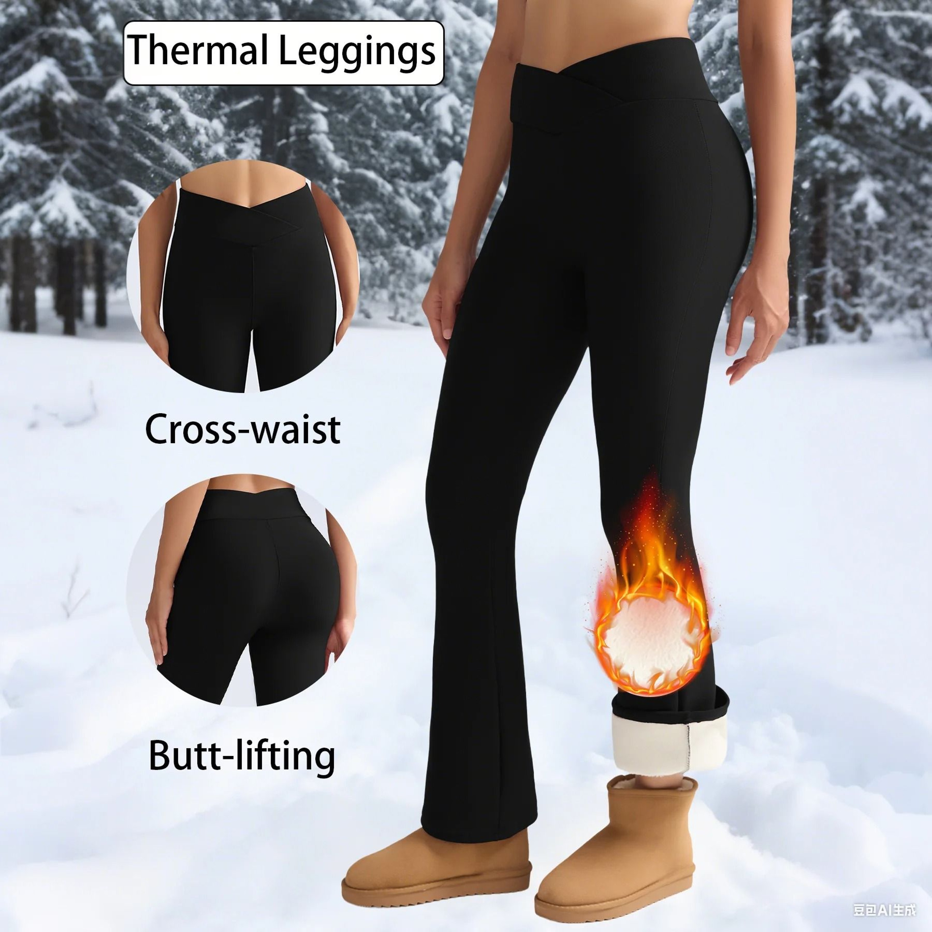 Fleece Lined High Waist Flared Leggings For Women Winter Warm Thermal Pants 1