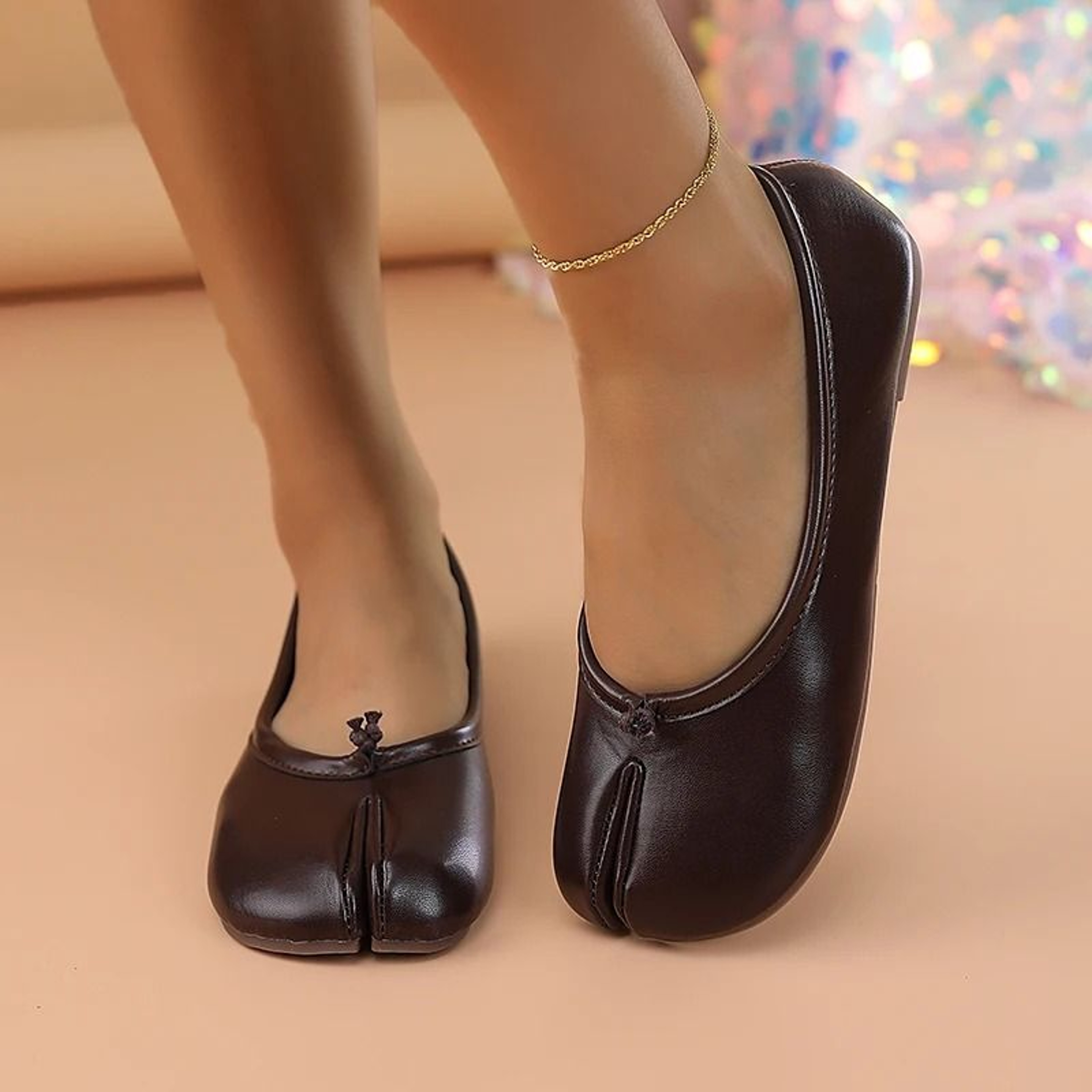 Women Leather Toe Separator Loafers Flat Comfortable Slip On Casual Shoes 6