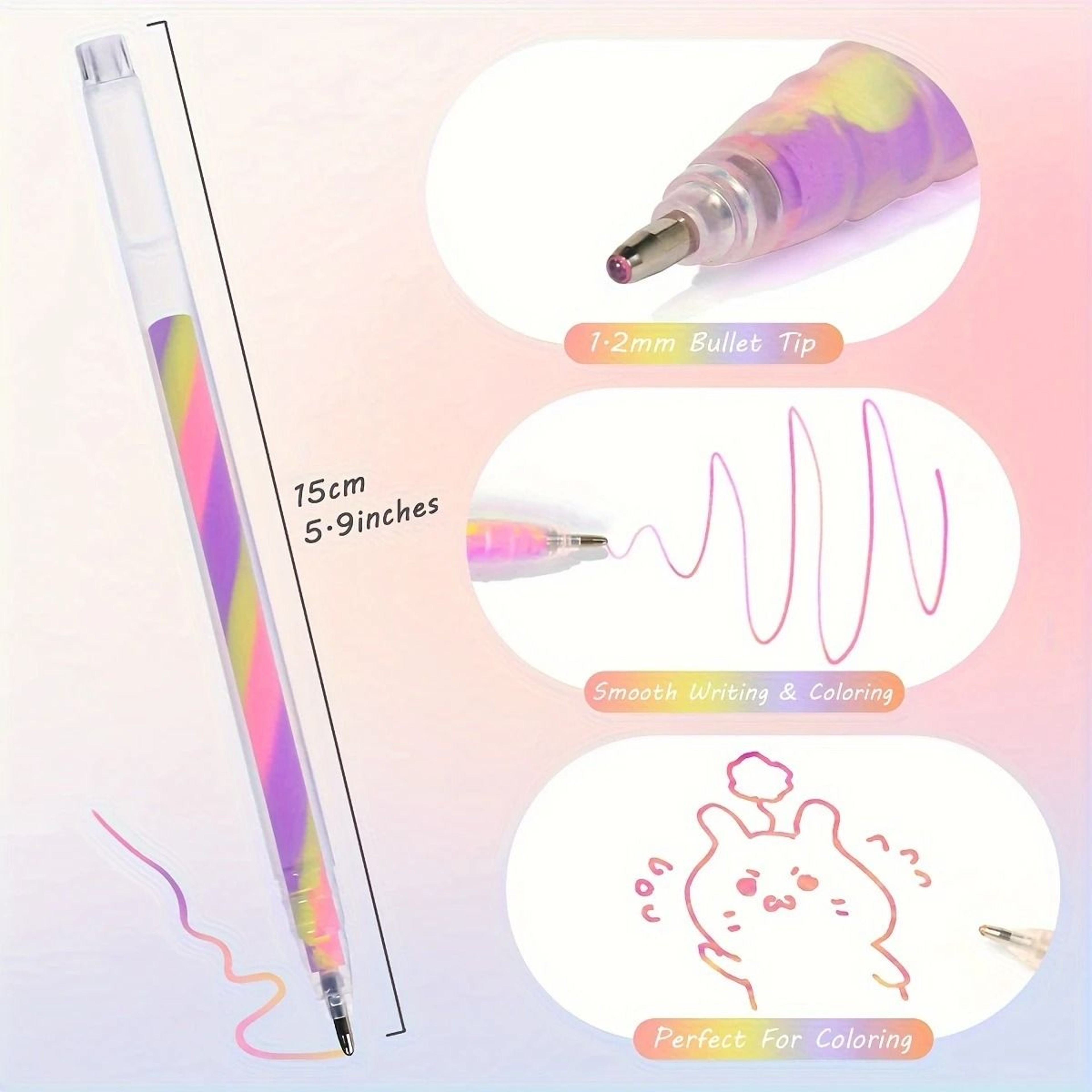 Glitter Gel Highlighter Pens Set 6 Vibrant Colors 12 Mm 2