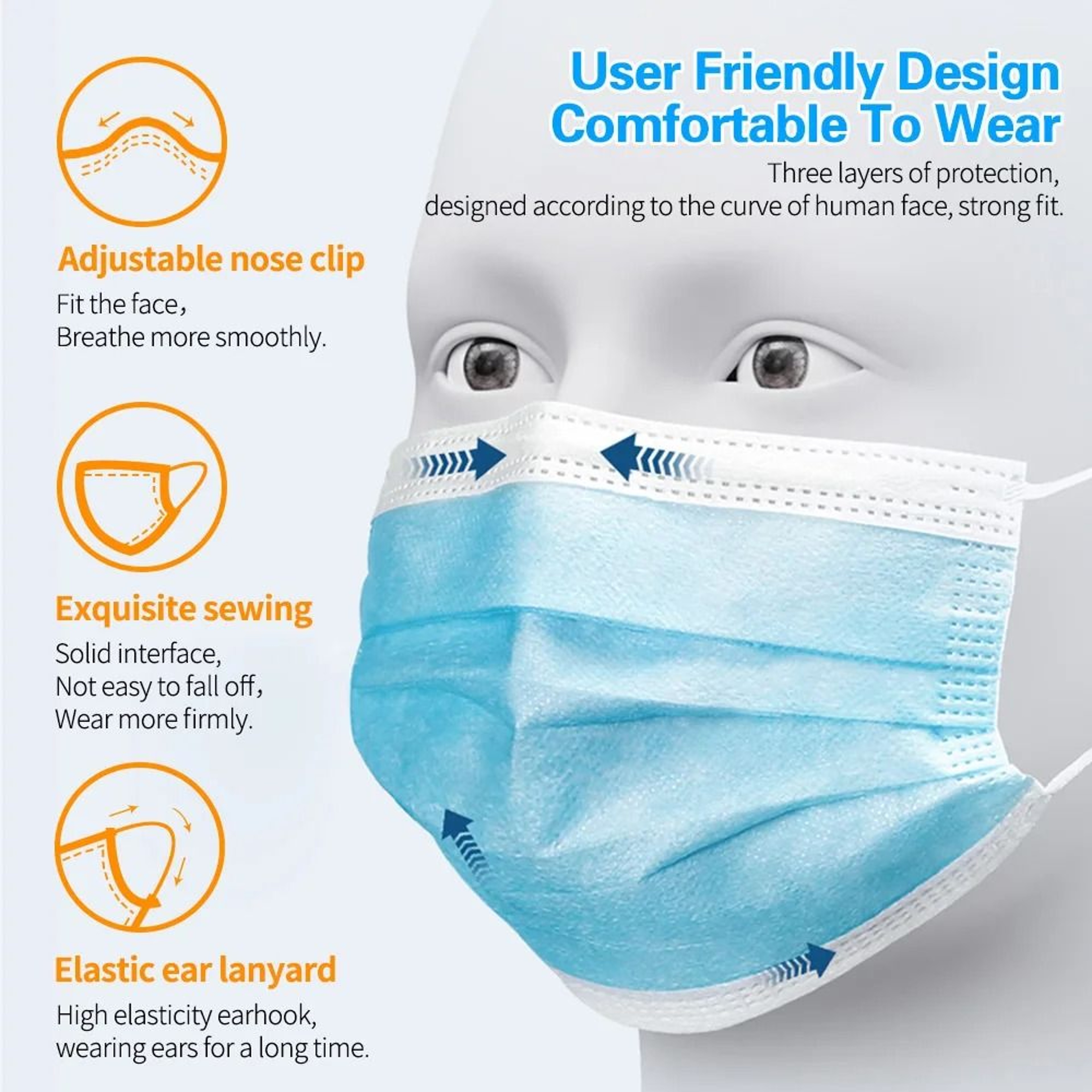 3 Layer Disposable Black Face Mask With Earloops 3