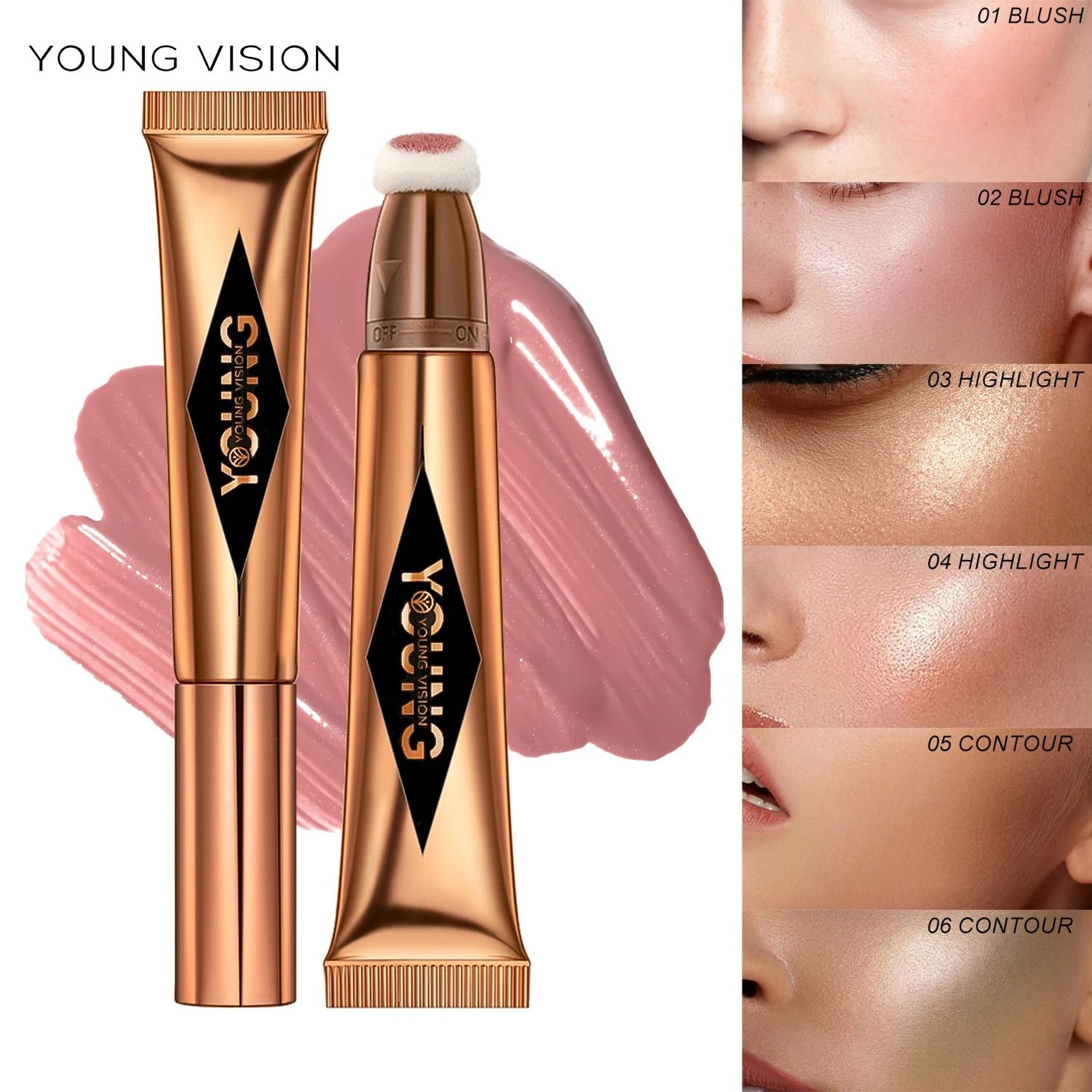 Young Vision Air Cushion Powder Blusher High Gloss Stick 6 Shades 1