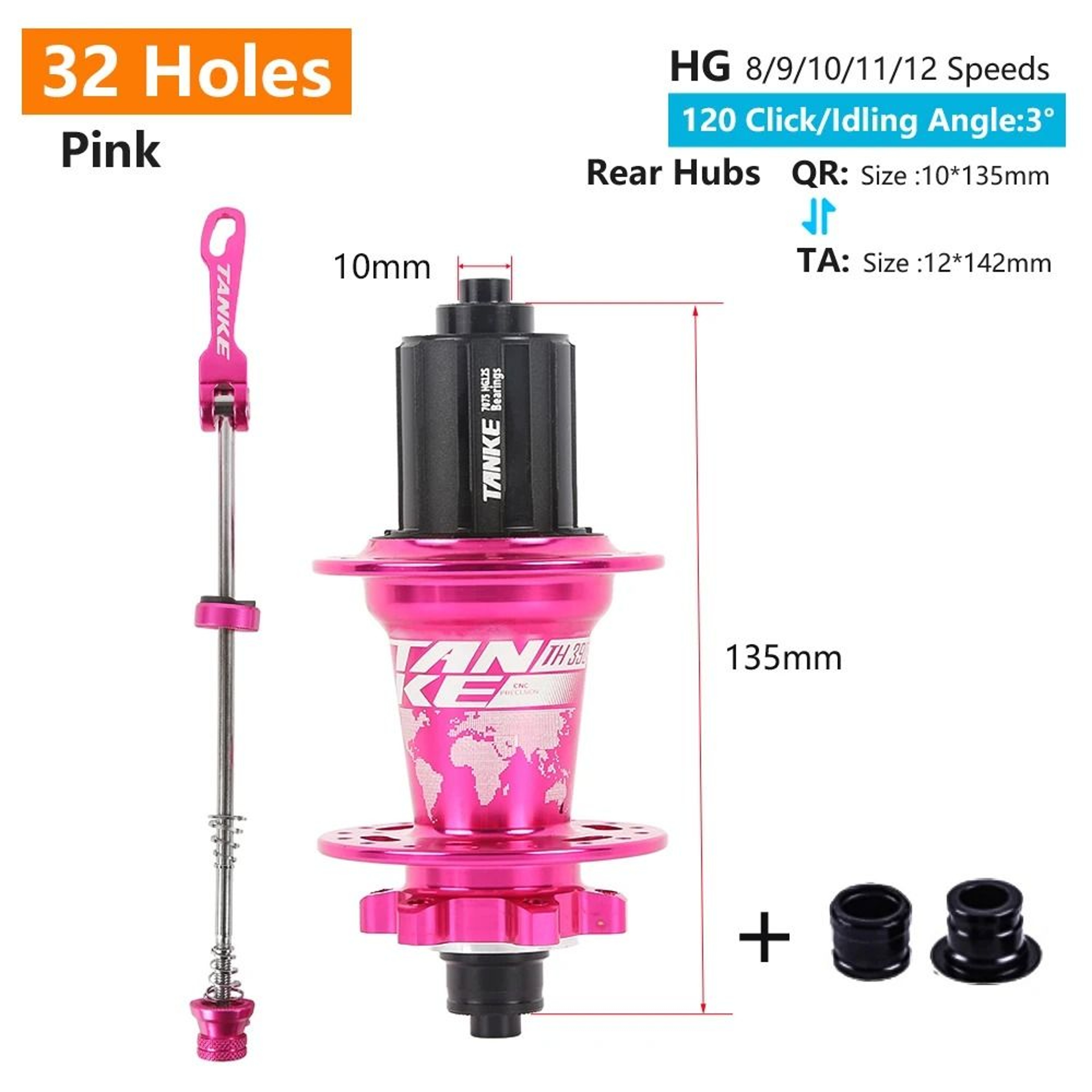 TANKE 120 Click MTB Hub Front Rear 28 32 36 Holes Disc Brake 13