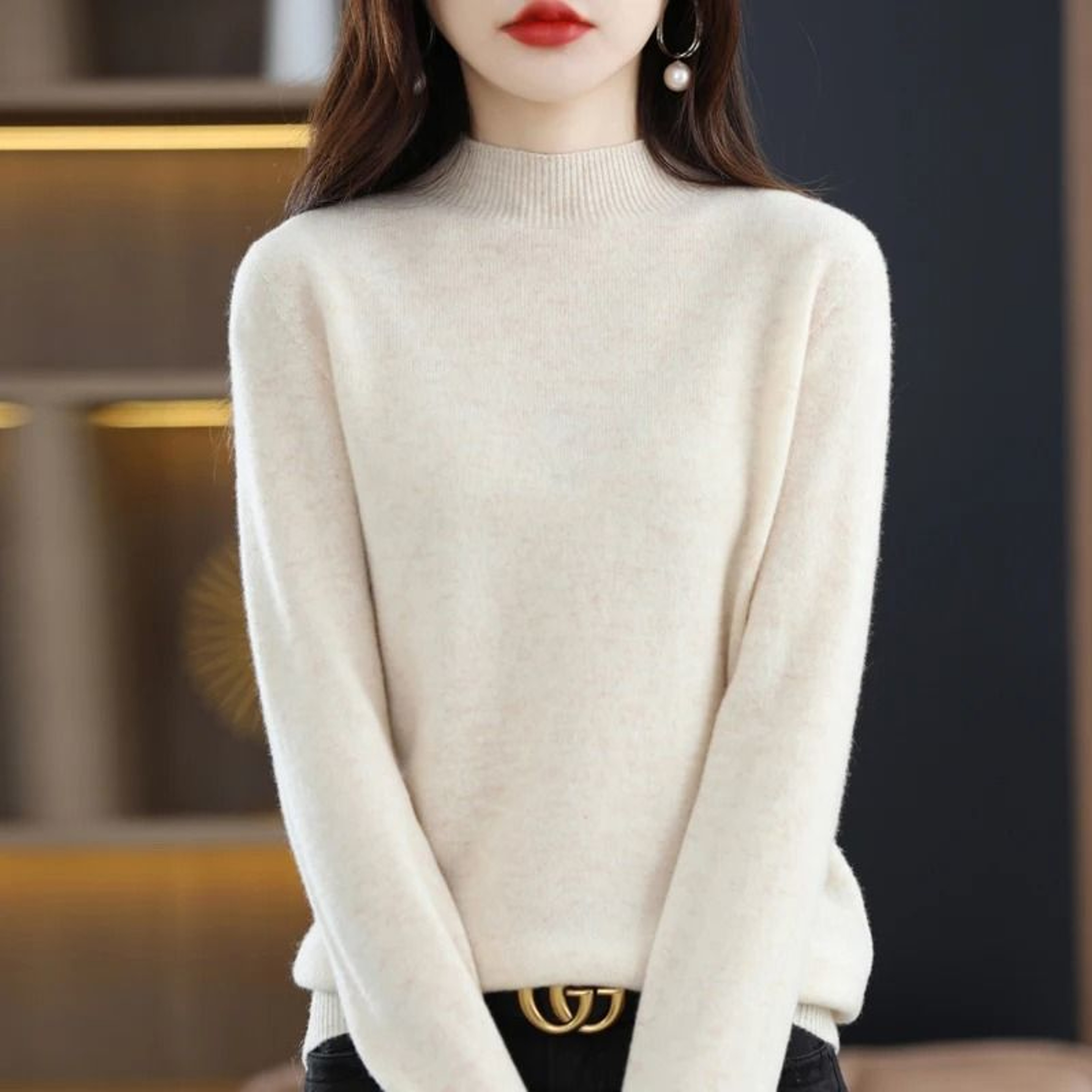 100 Percent Pure Wool Half Neck Pullover Autumn Winter Cashmere Sweater 6