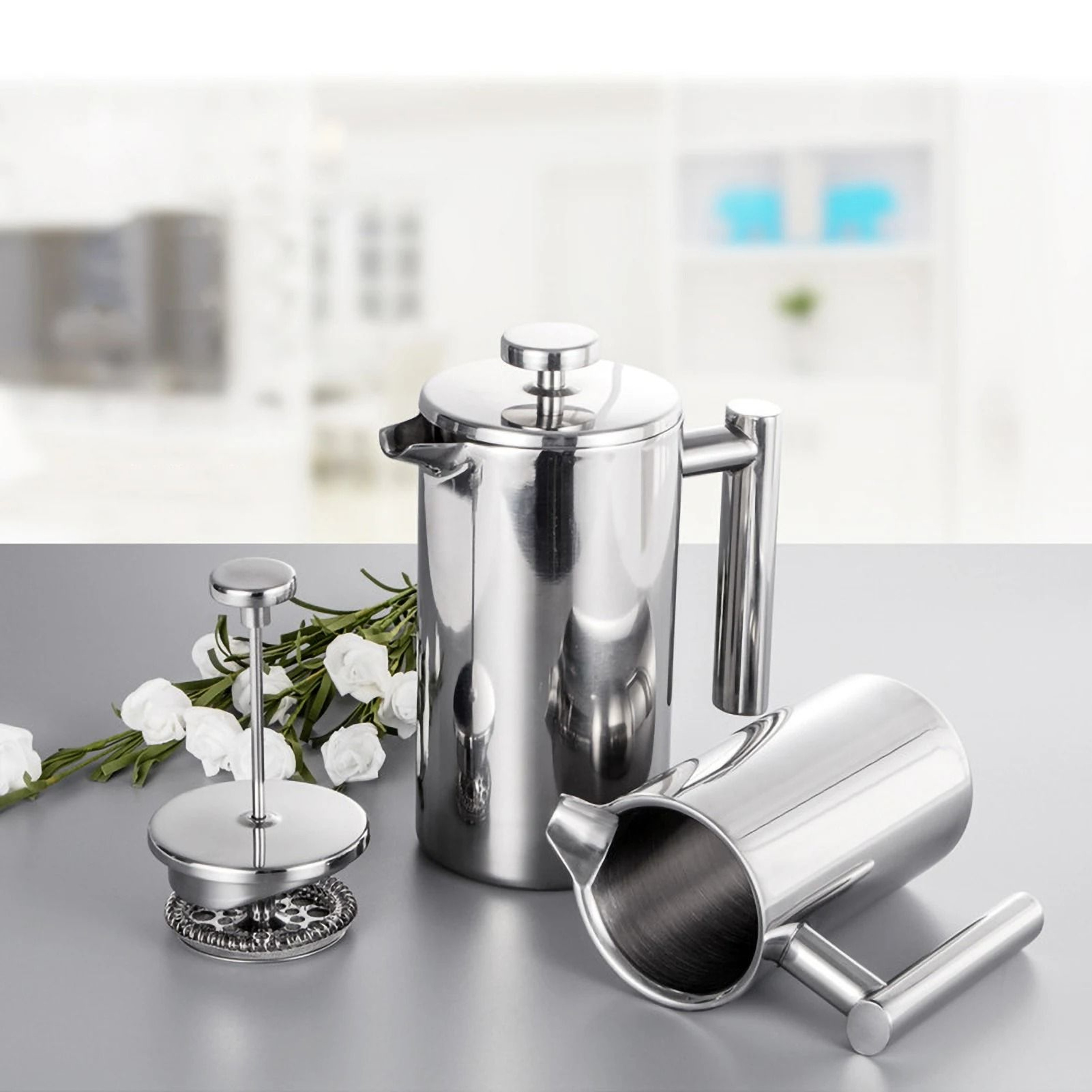 French Press Pot Stainless Steel Double Walled Insulated Coffee Maker 2