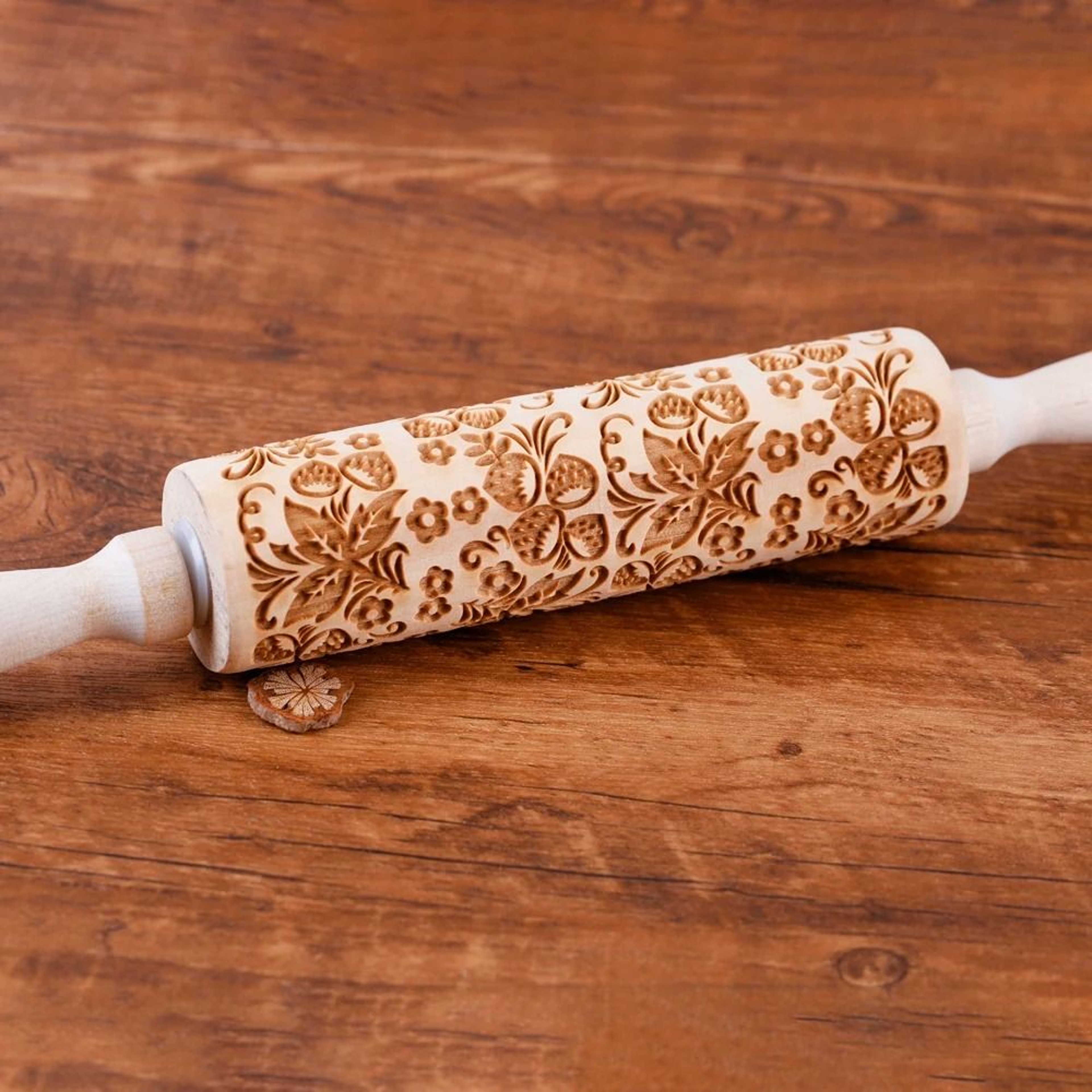 Flower Leaf Strawberry Deep Engraved Wooden Rolling Pin For Decorative Cookie Baking 8