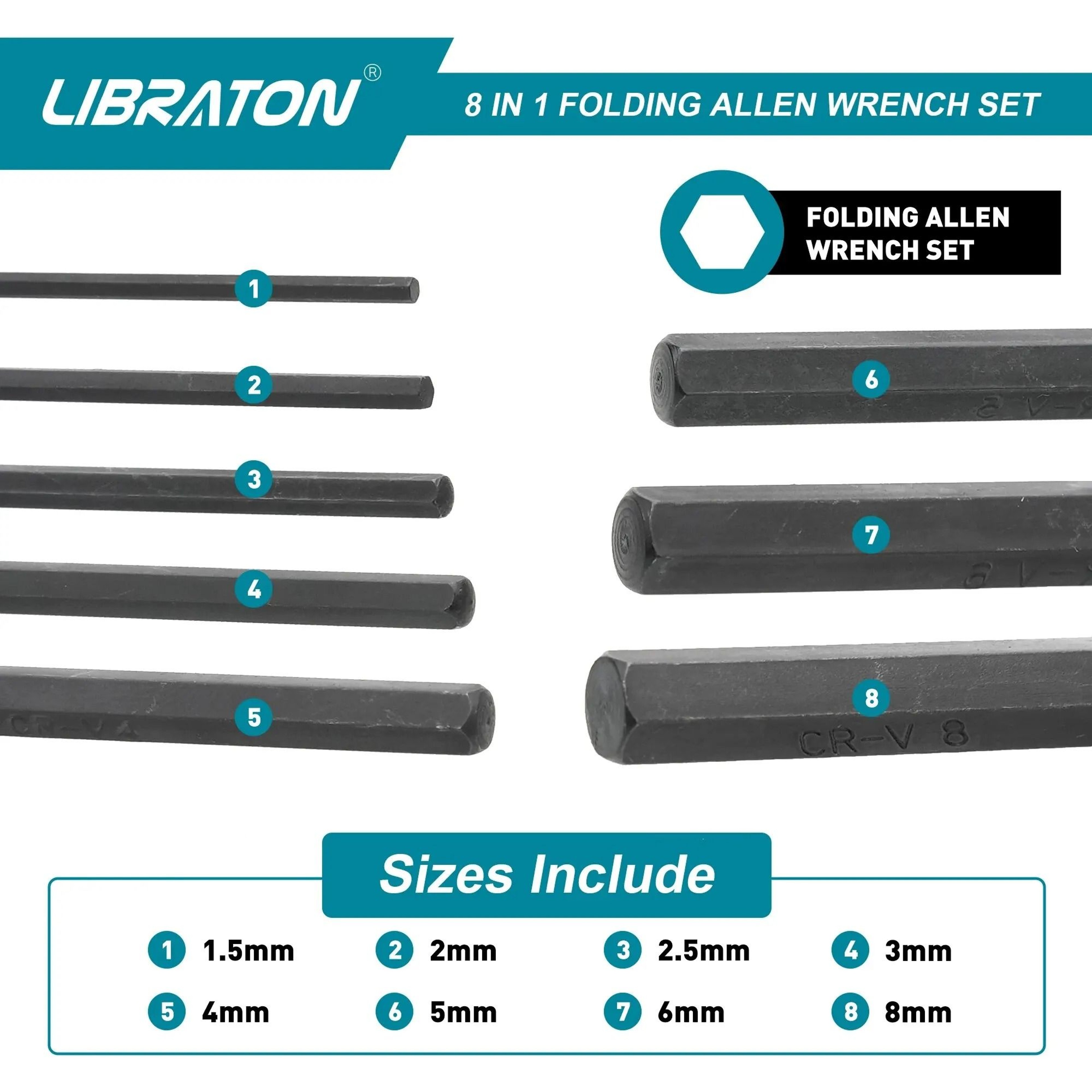 LIBRATON 8 In 1 Folding Allen Wrench Set With Metric And Tamper Proof Torx Keys 1