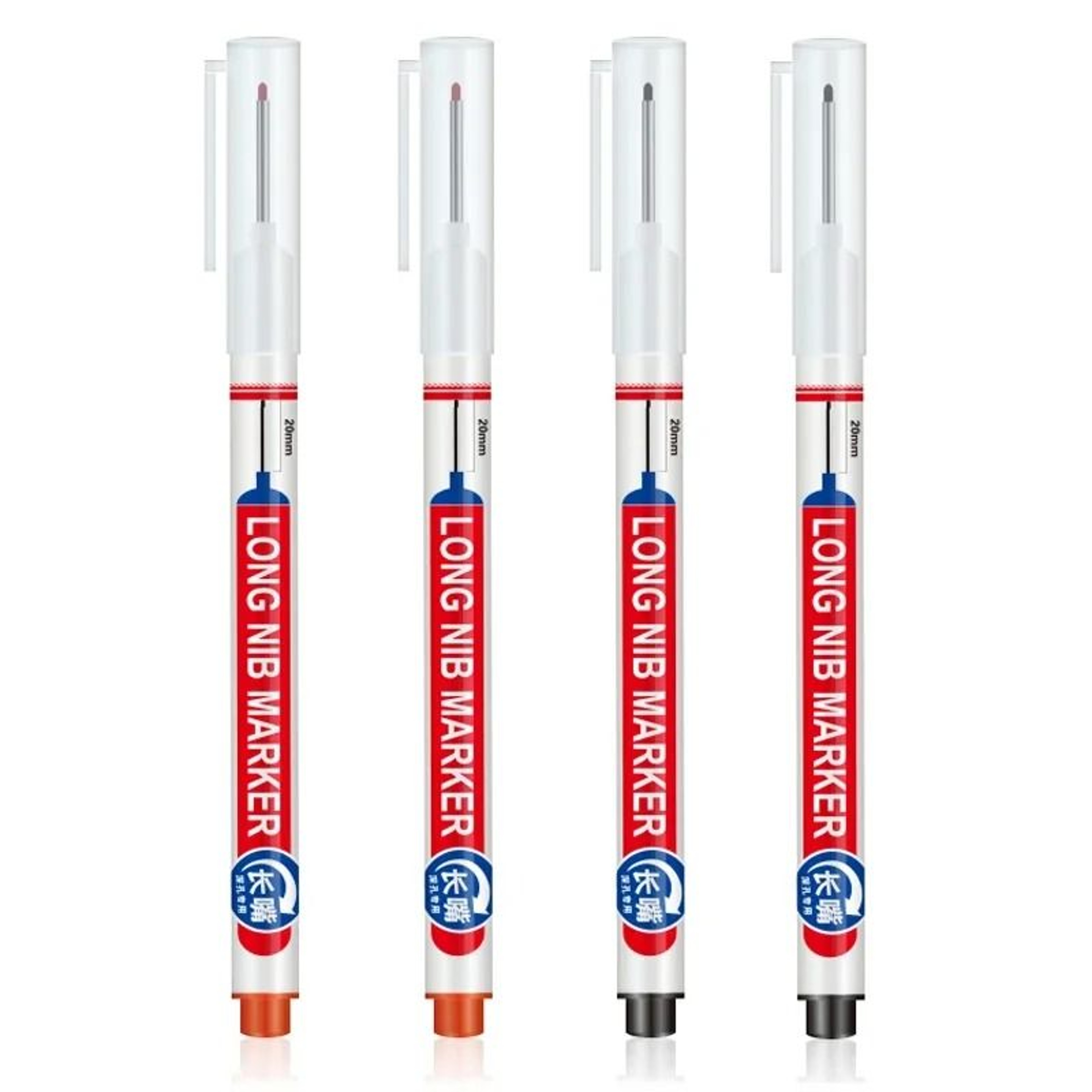 Deep Hole Long Nib Marking Pens For Metal Wood And Multi Surface DIY Use 4 Pack Waterproof Fine Tip 20