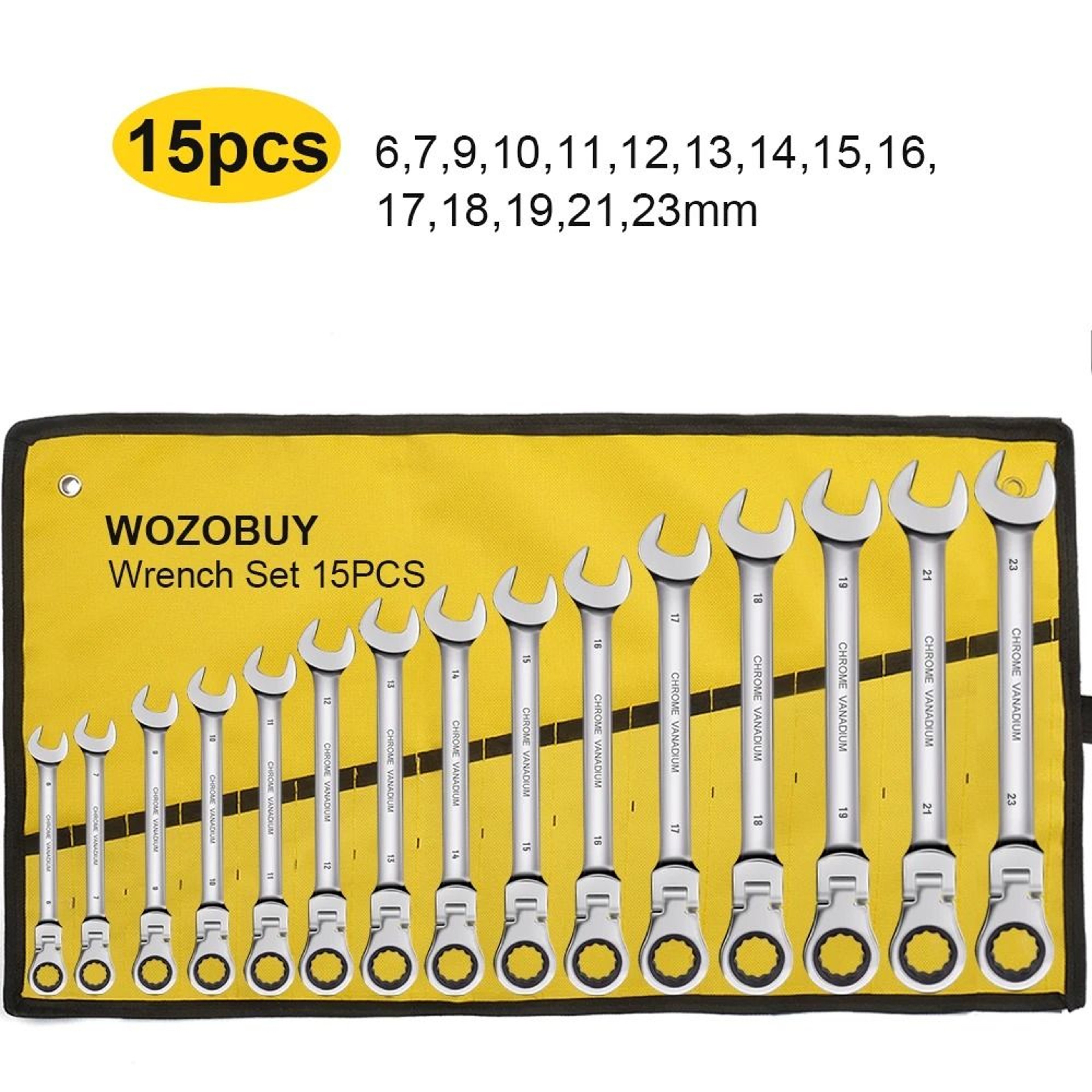 Metric Flex Head Ratcheting Wrench Set With Chrome Vanadium Steel And Organizer Bag 8