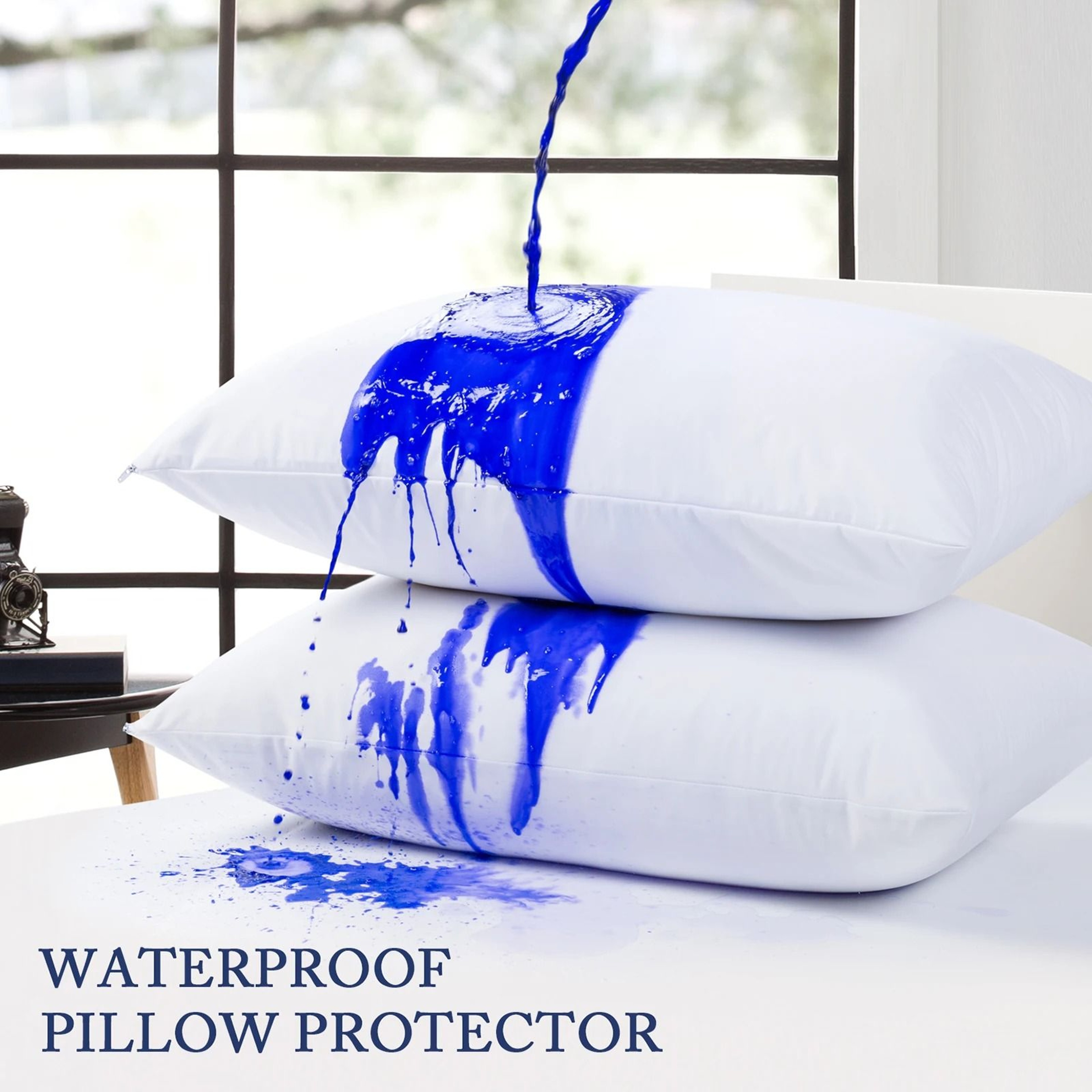 Smooth Waterproof Pillow Cover Protector With Zipper For Allergy And Bedbug Proofing 0