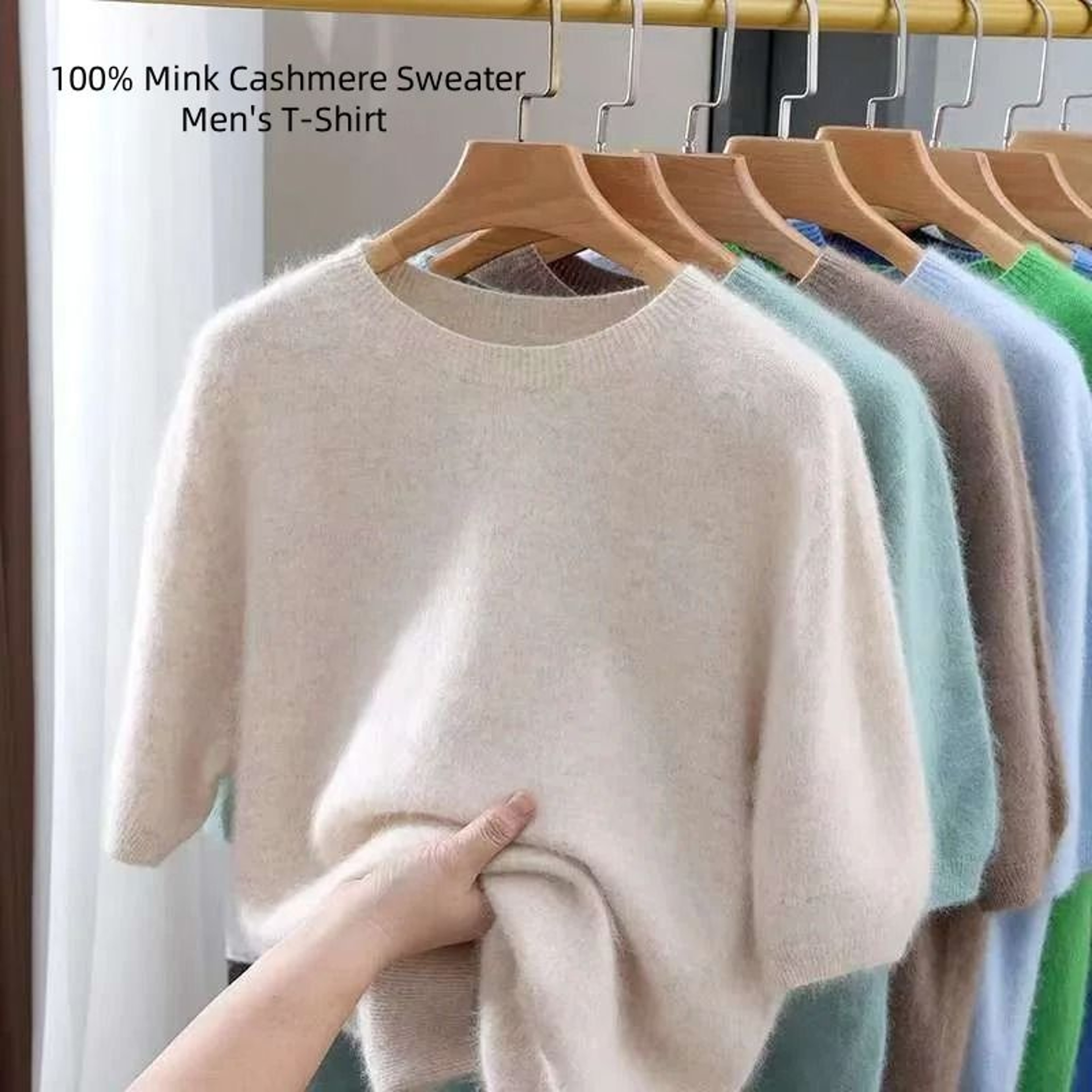 Mink Cashmere Knit Short Sleeve Sweater For Men 0