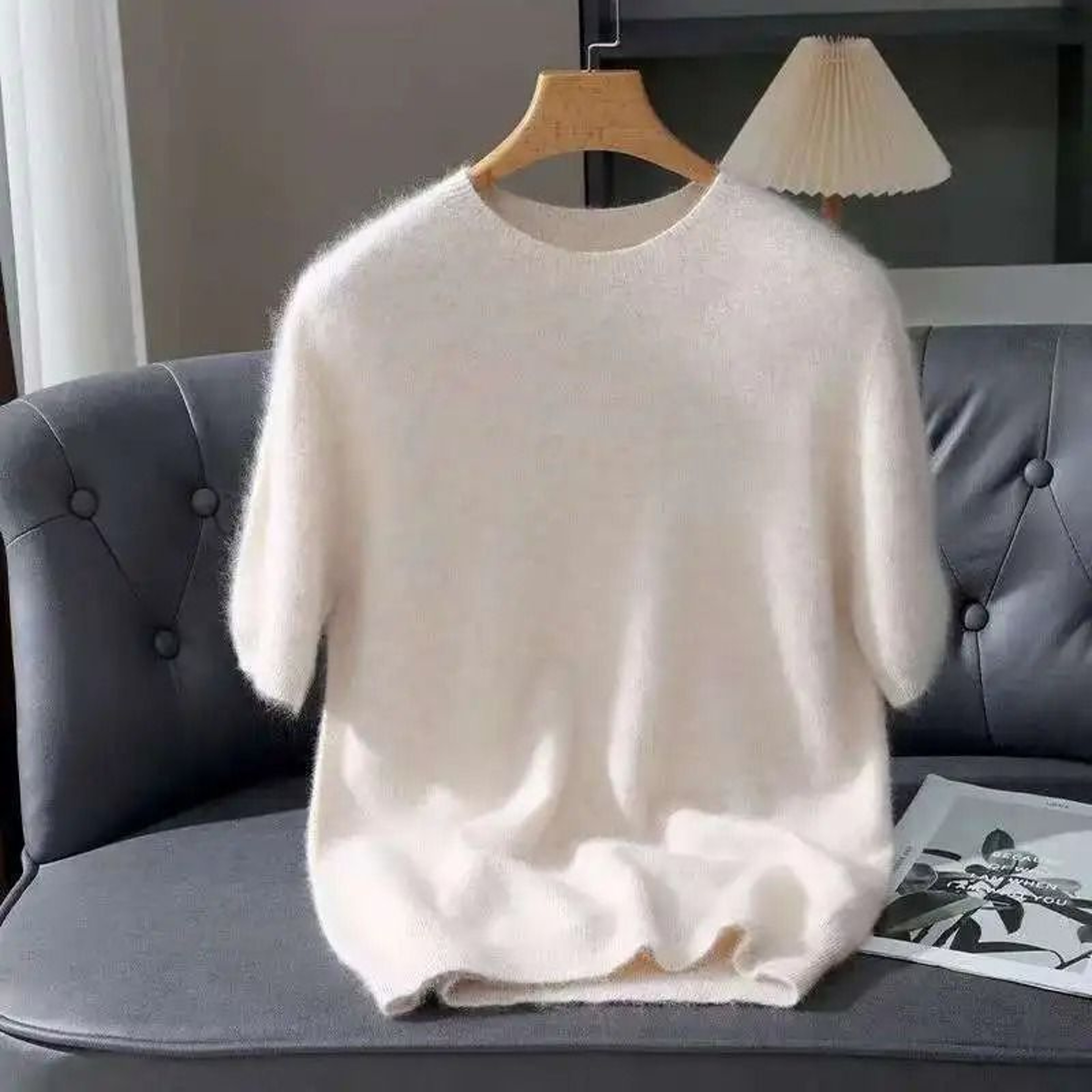 Mink Cashmere Knit Short Sleeve Sweater For Men 10