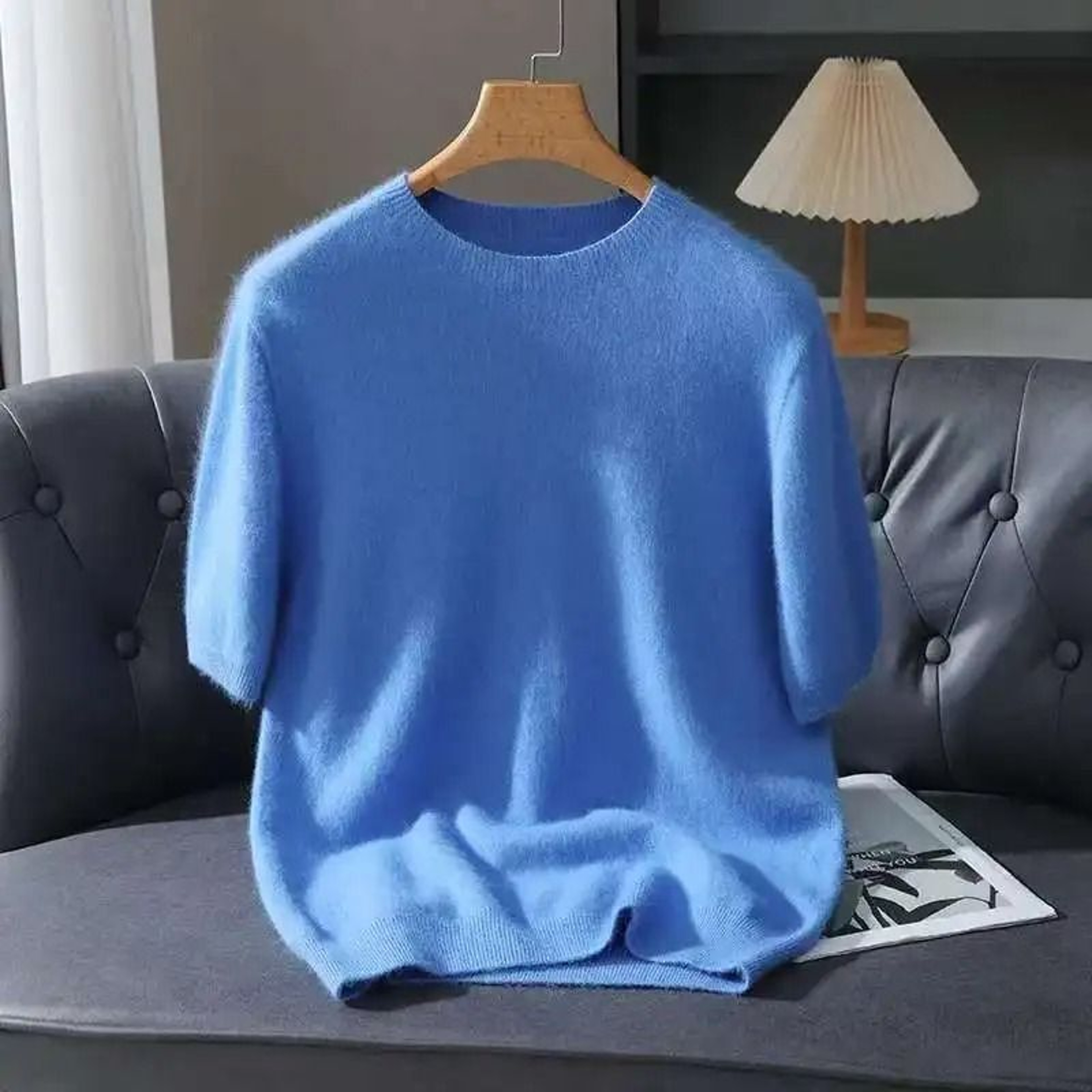 Mink Cashmere Knit Short Sleeve Sweater For Men 11