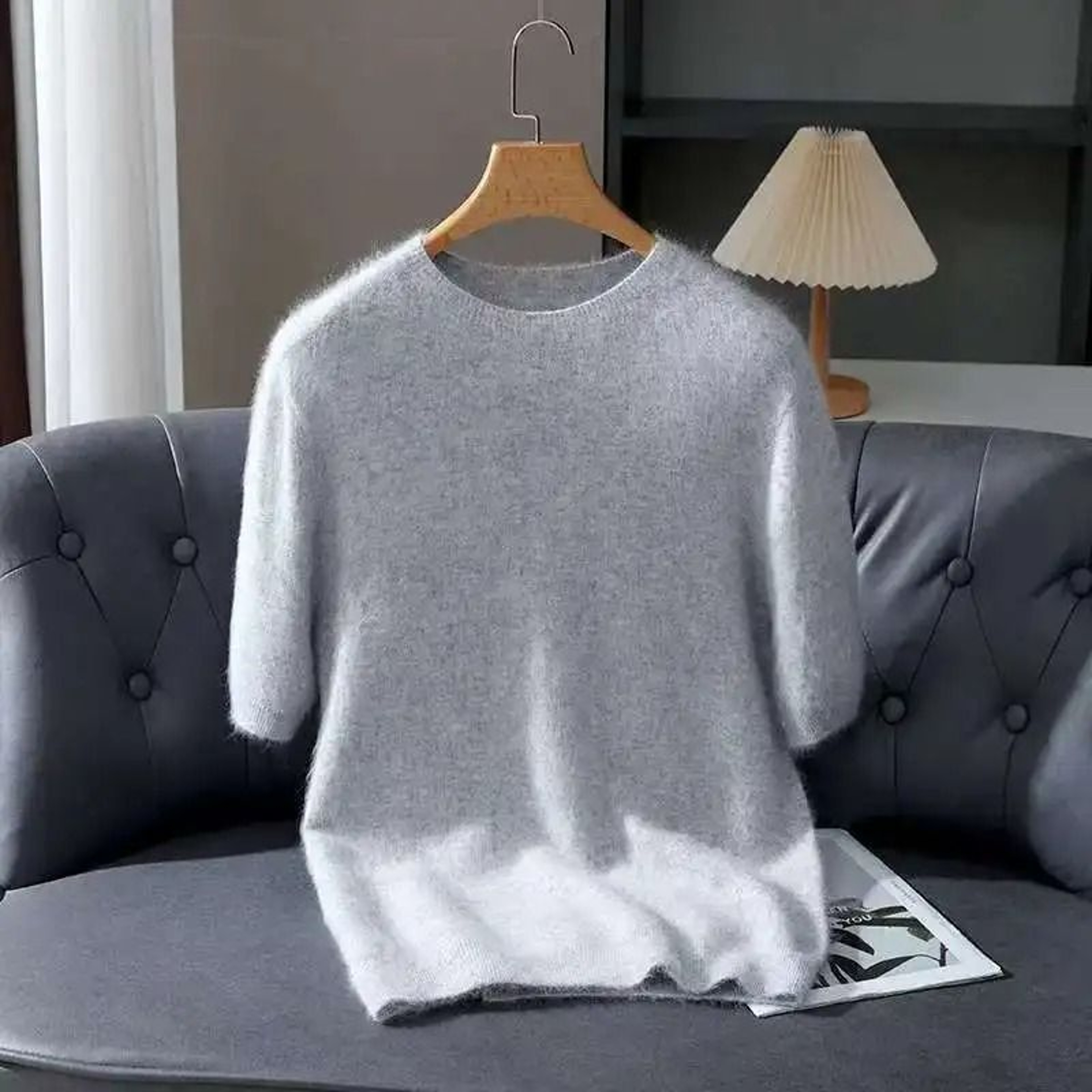 Mink Cashmere Knit Short Sleeve Sweater For Men 13
