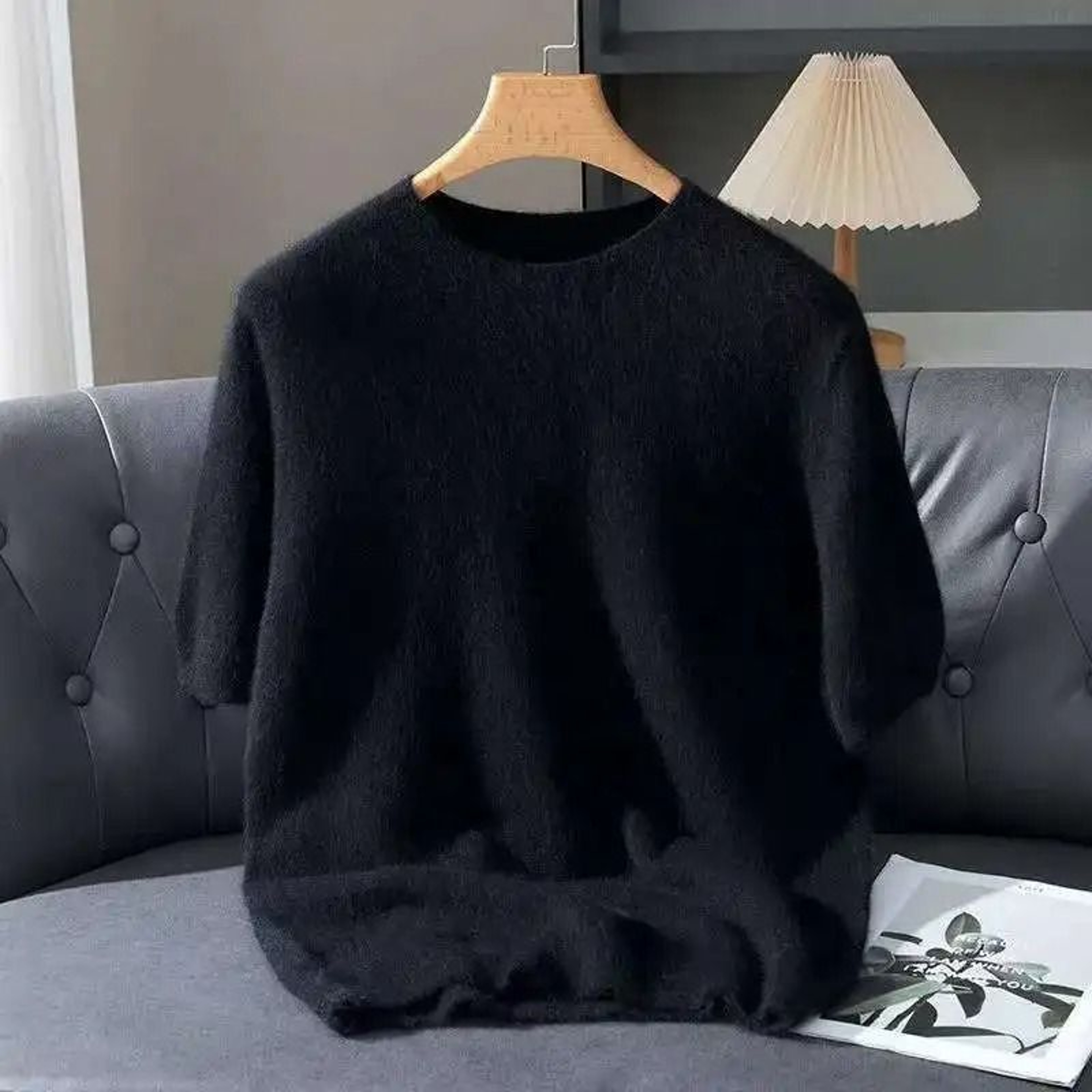 Mink Cashmere Knit Short Sleeve Sweater For Men 8