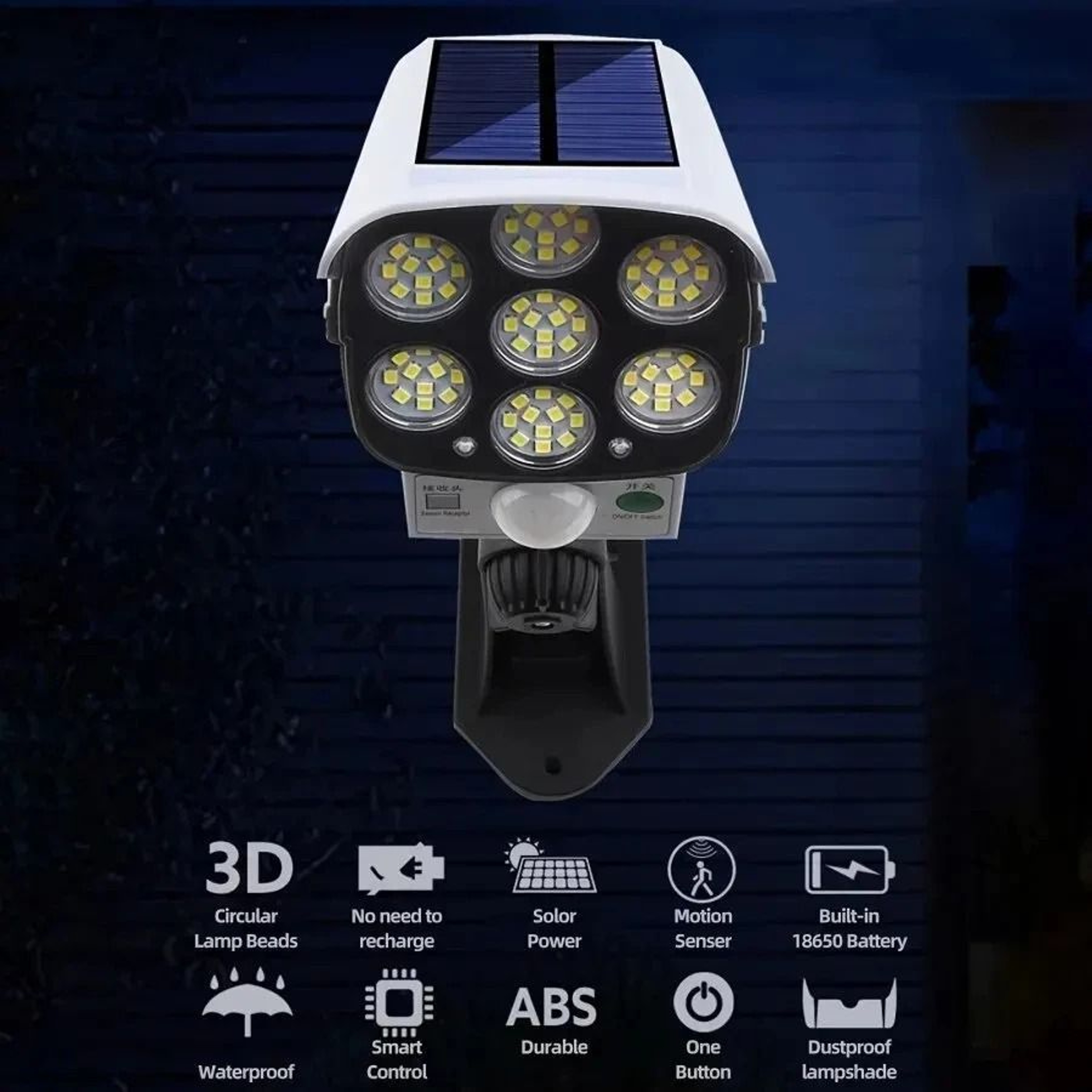 LED Outdoor Motion Sensor Solar Flood Light With Dummy Security Camera Design 3