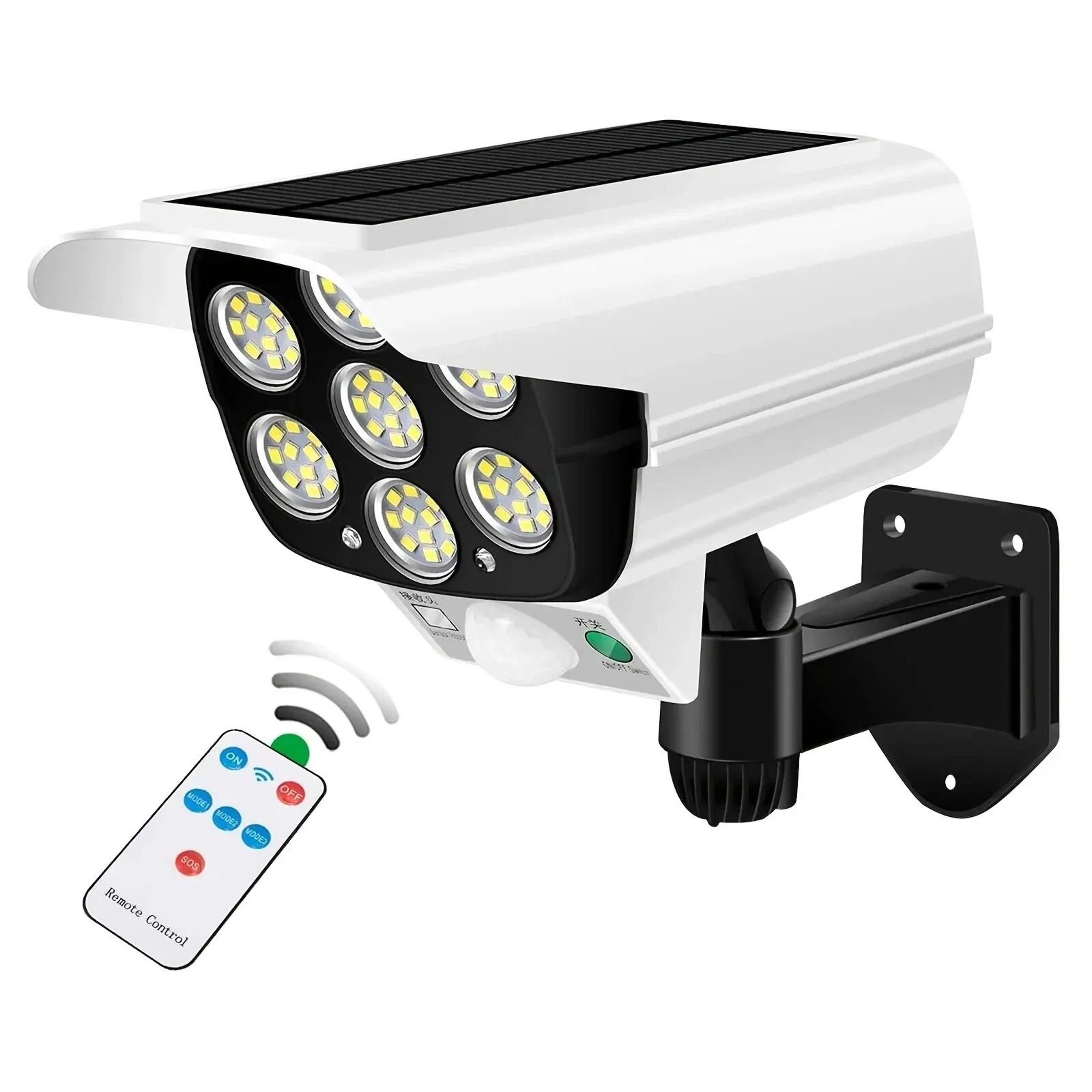 LED Outdoor Motion Sensor Solar Flood Light With Dummy Security Camera Design 7