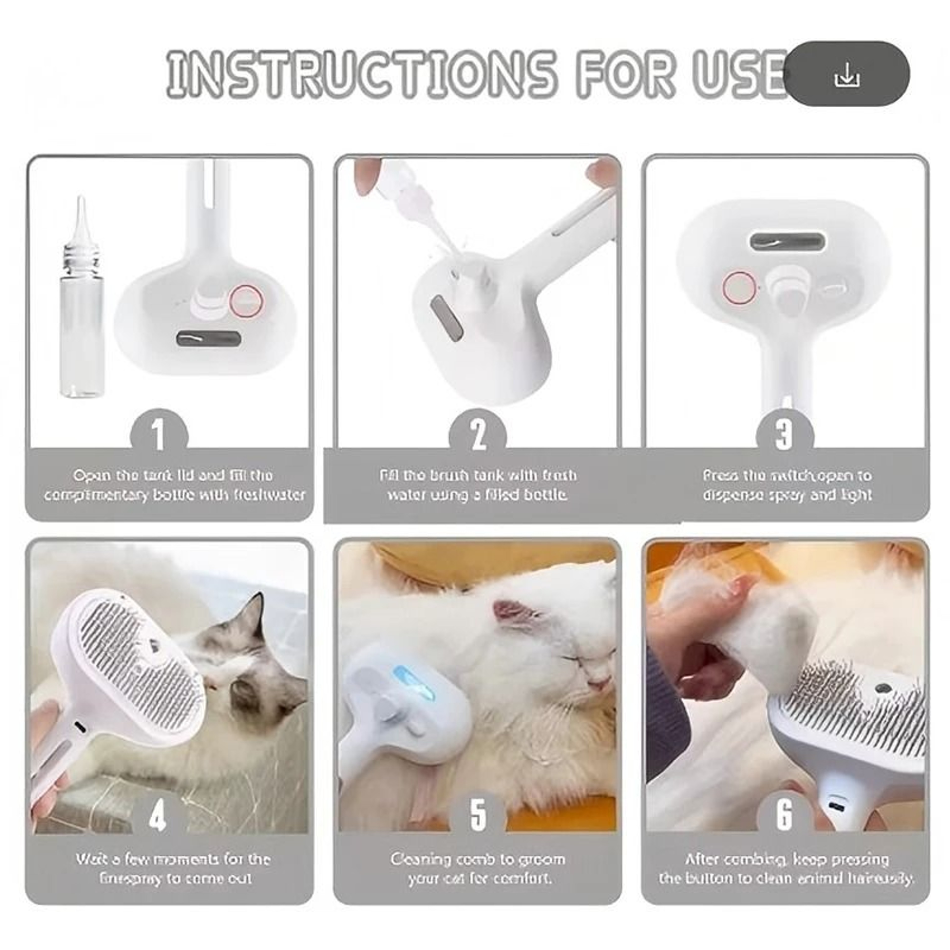 Dog Steam Comb Pet Massage Brush USB Charging Safe Round Head Soft Teeth Spray Hair Removal Comb 5