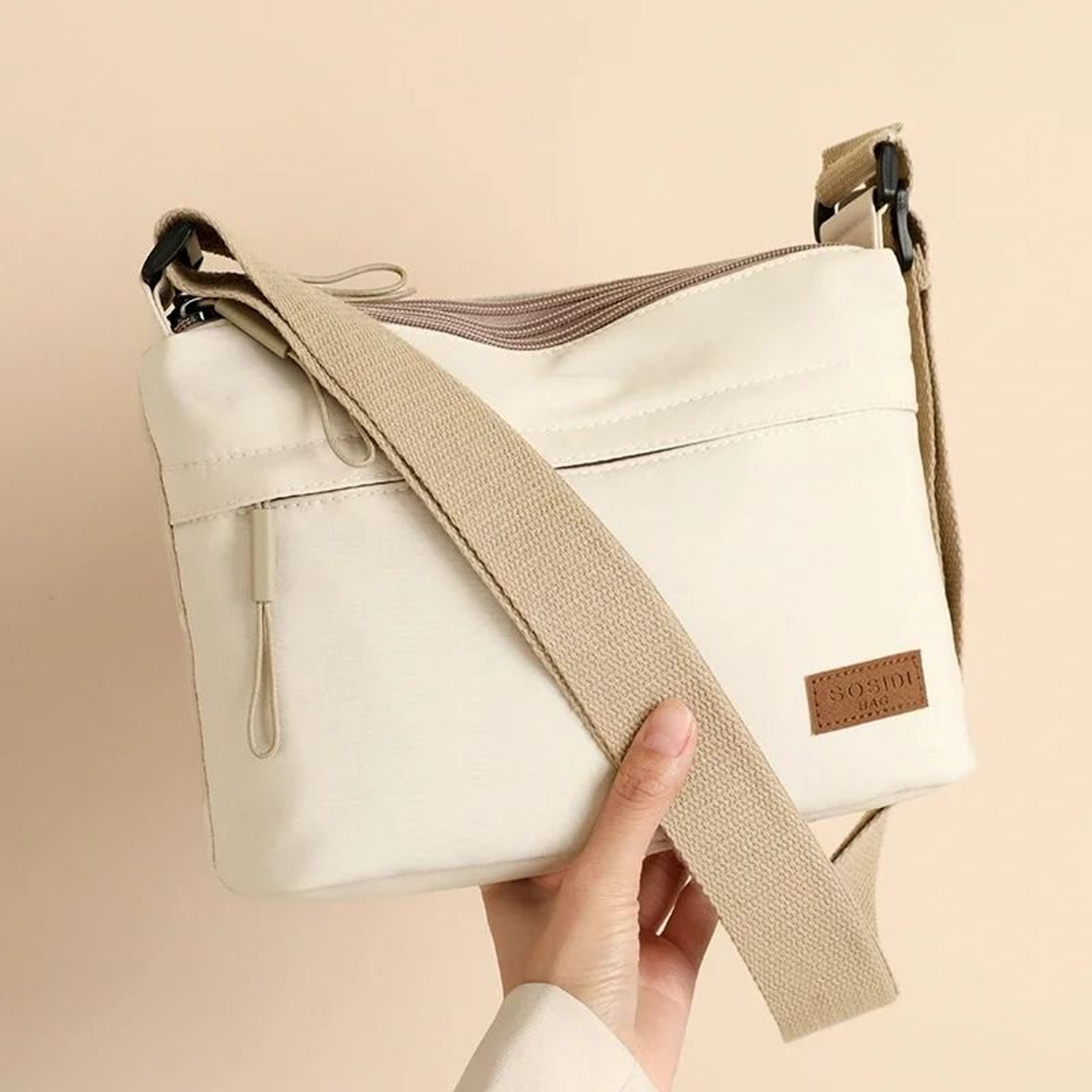 Womens Canvas Crossbody Bag With 3 Main Pockets And Adjustable Shoulder Strap 1