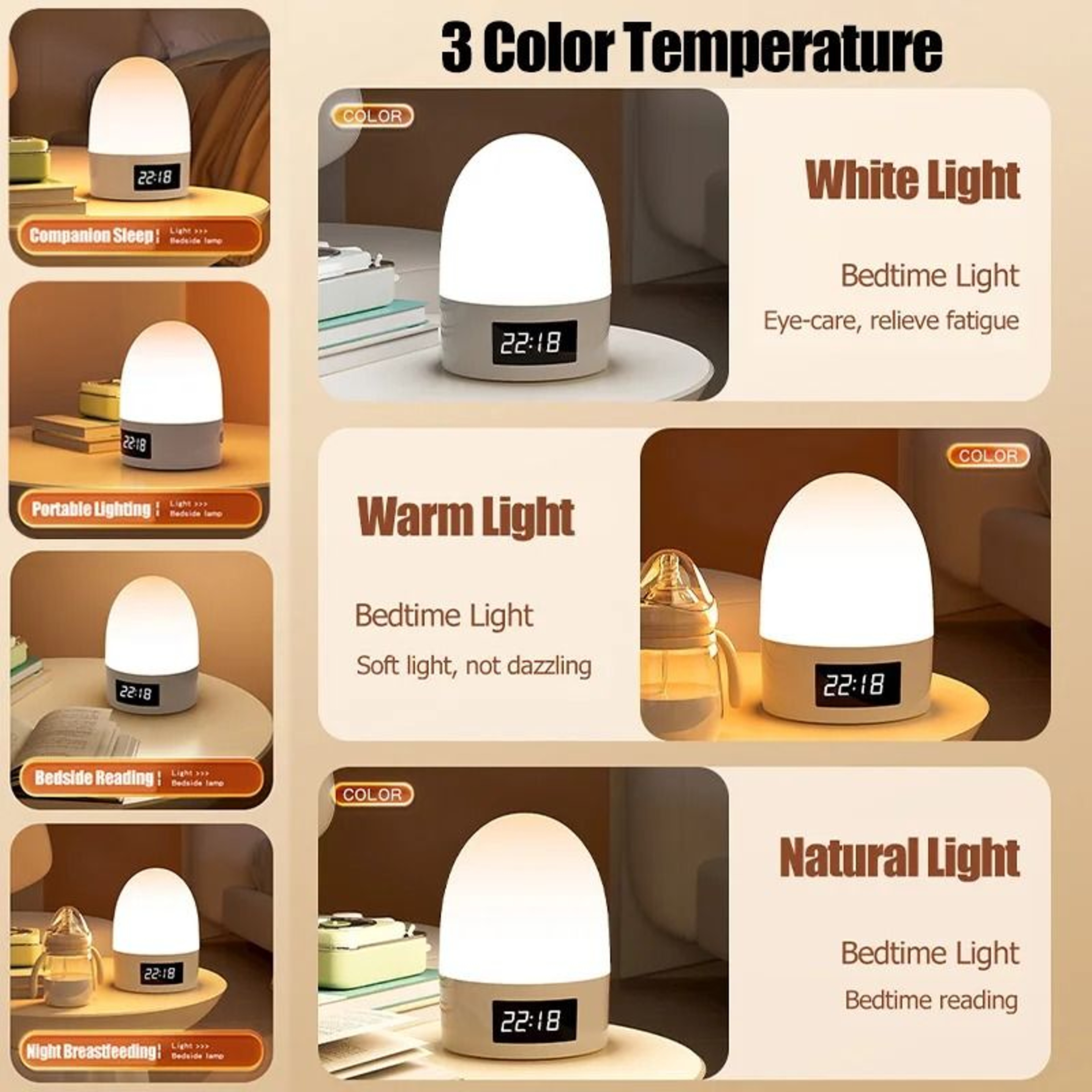 Touch Night Light Rechargeable 3 Color LED Bedside Lamp 1