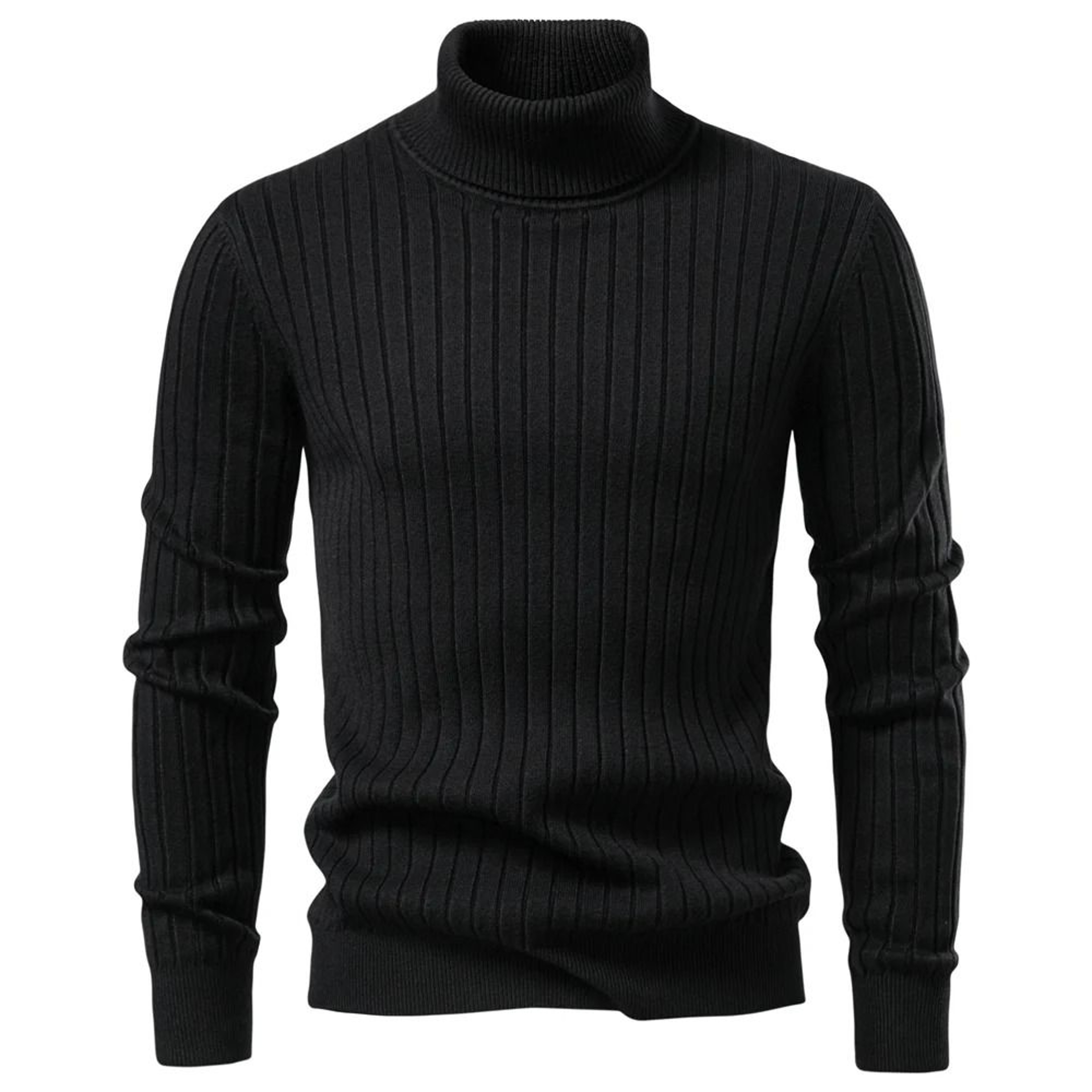 Mens Turtleneck Knit Sweater Solid Color Striped Winter Pullover 6