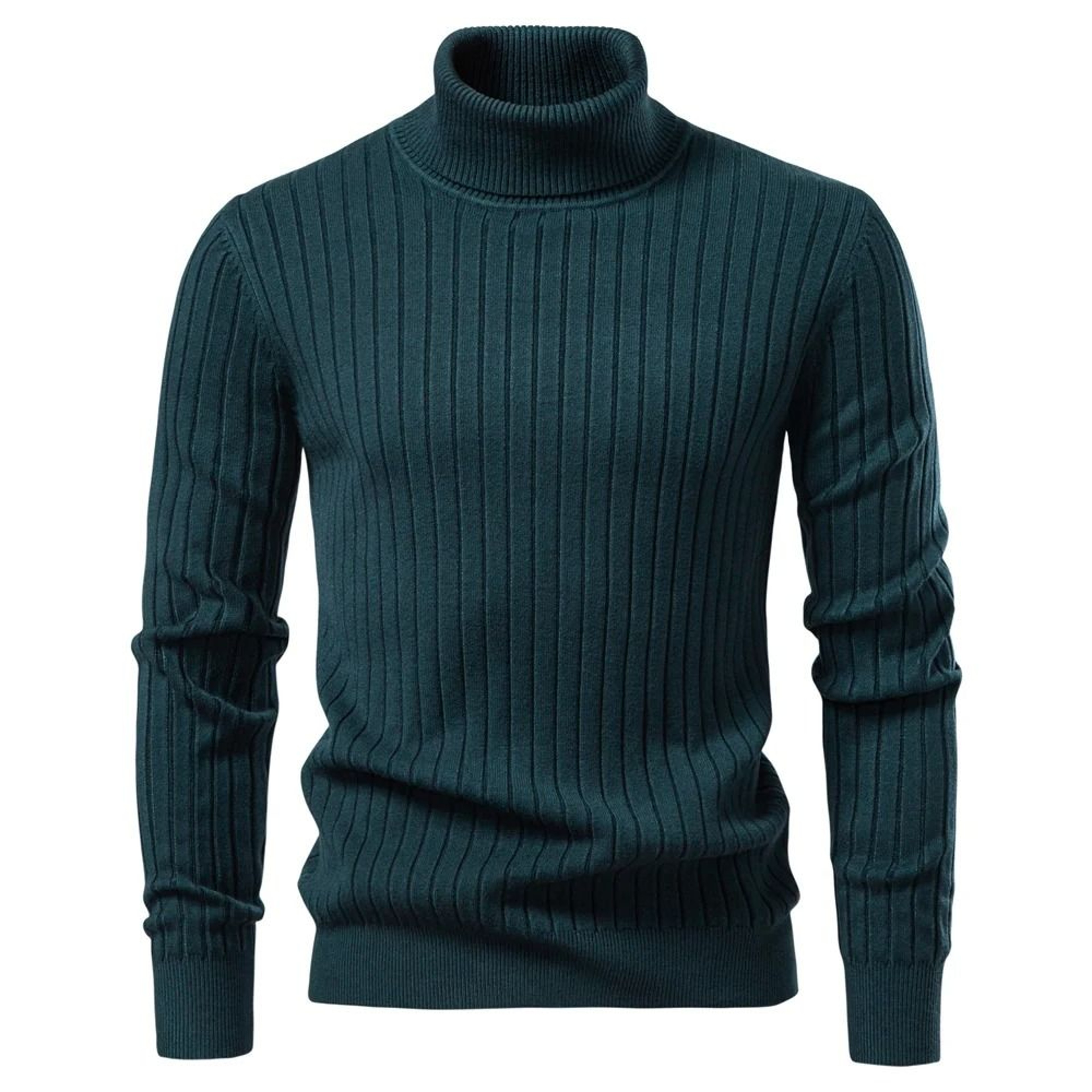 Mens Turtleneck Knit Sweater Solid Color Striped Winter Pullover 7