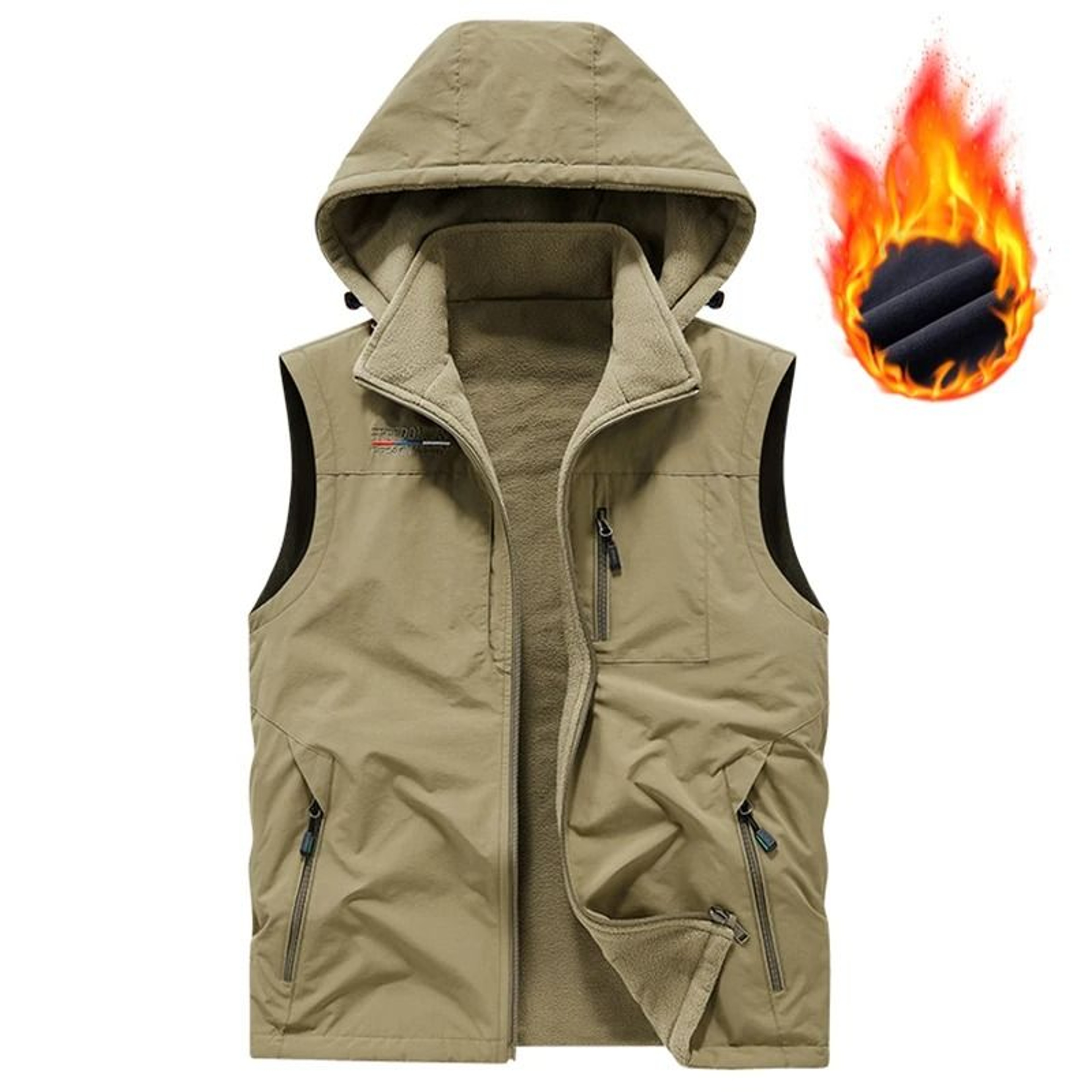 Mens Hooded Fleece Warm Vest Windproof Utility Photographer Vest 0