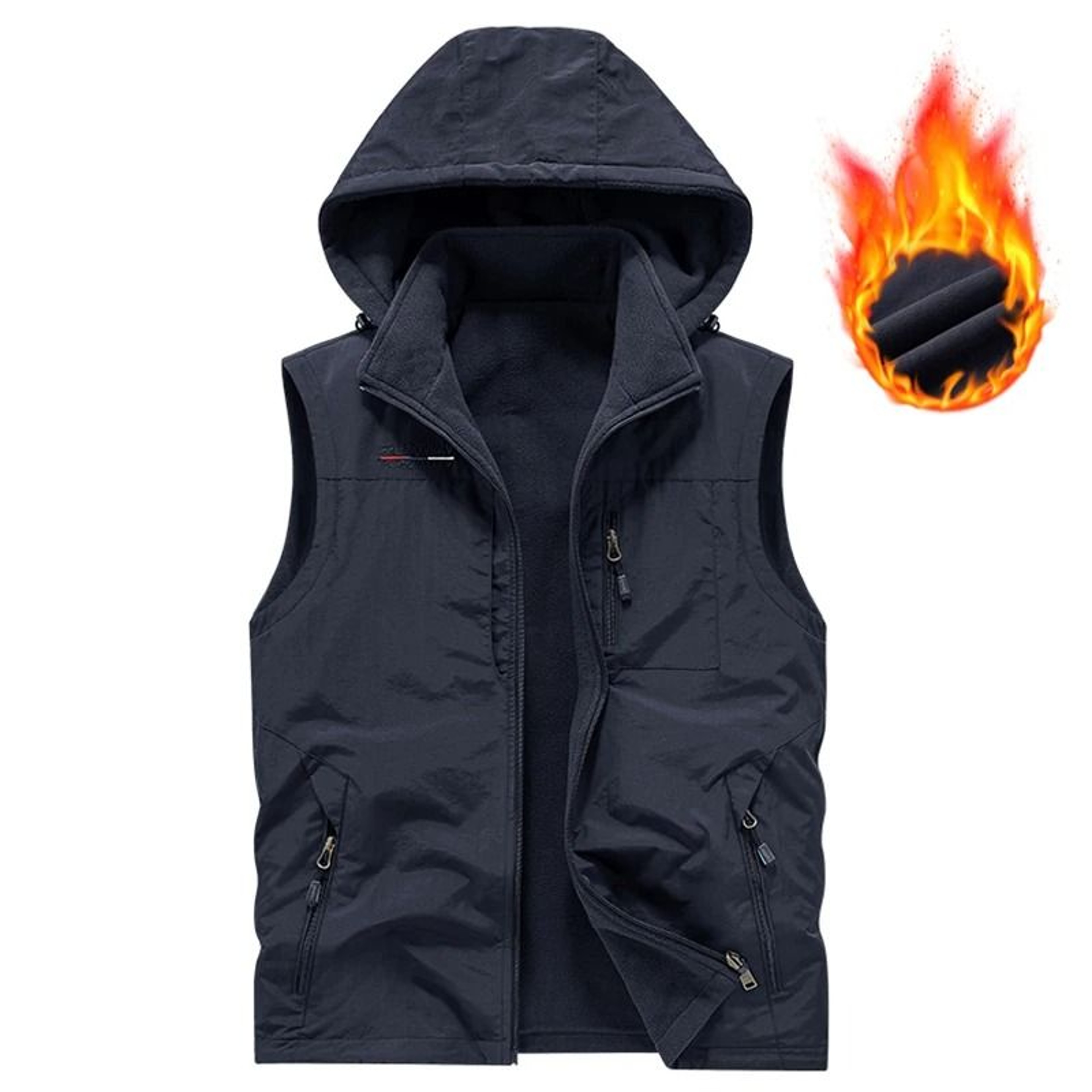 Mens Hooded Fleece Warm Vest Windproof Utility Photographer Vest 9