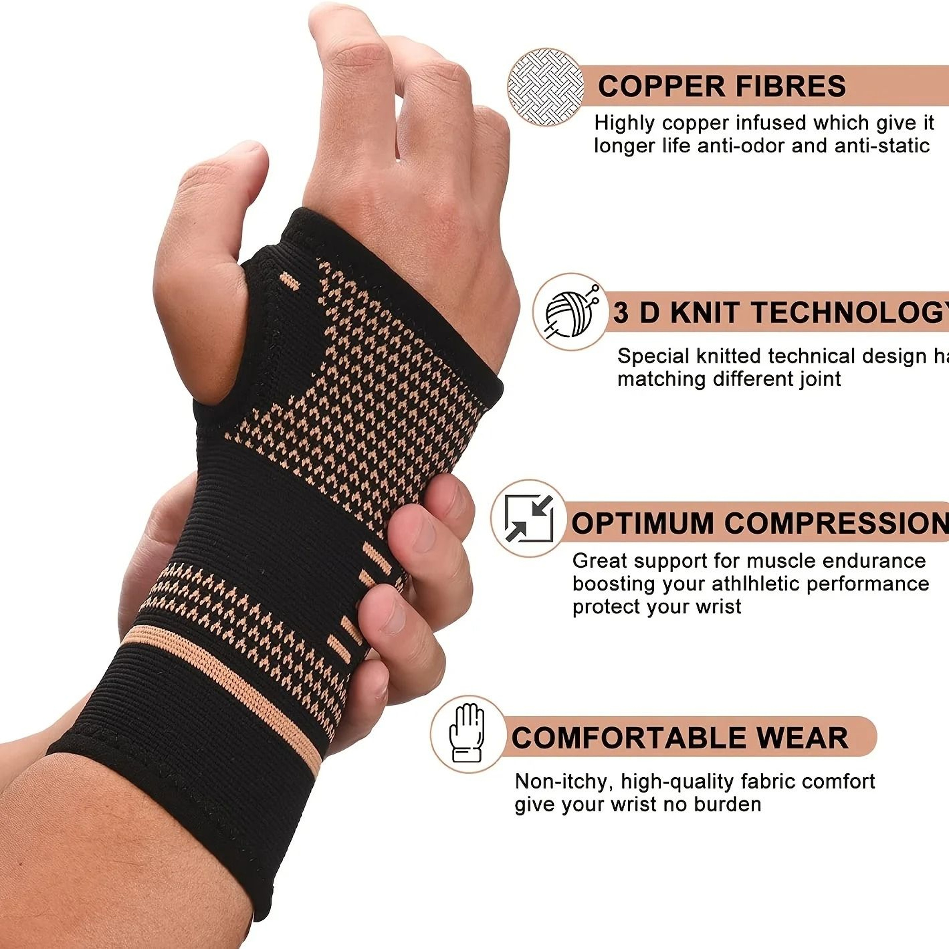 Copper Fiber Elastic Sport Wrist Brace Hand Support Bandage 2