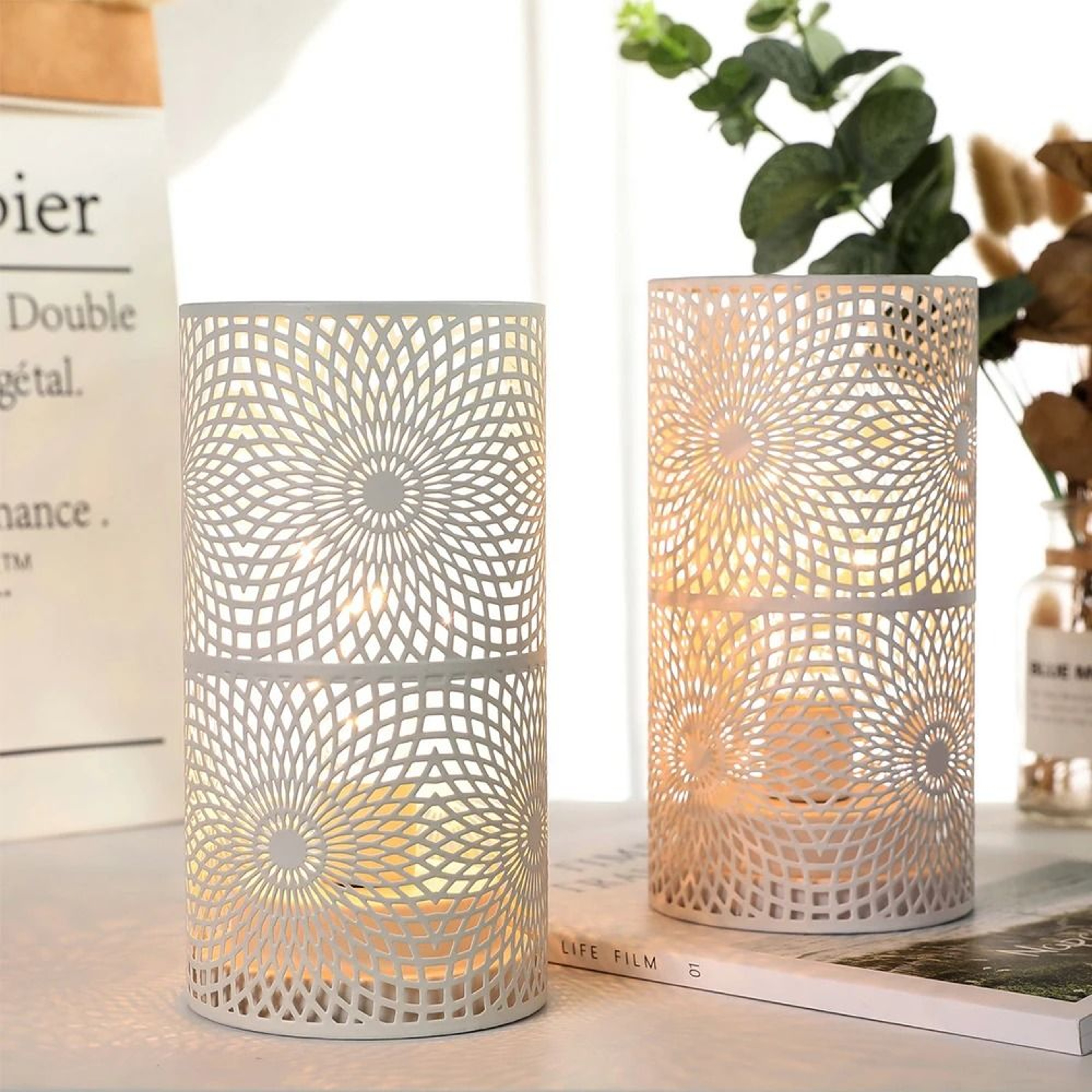 2 Pack Modern Nordic Cylinder Table Lamp Night Light Candle Holder 0