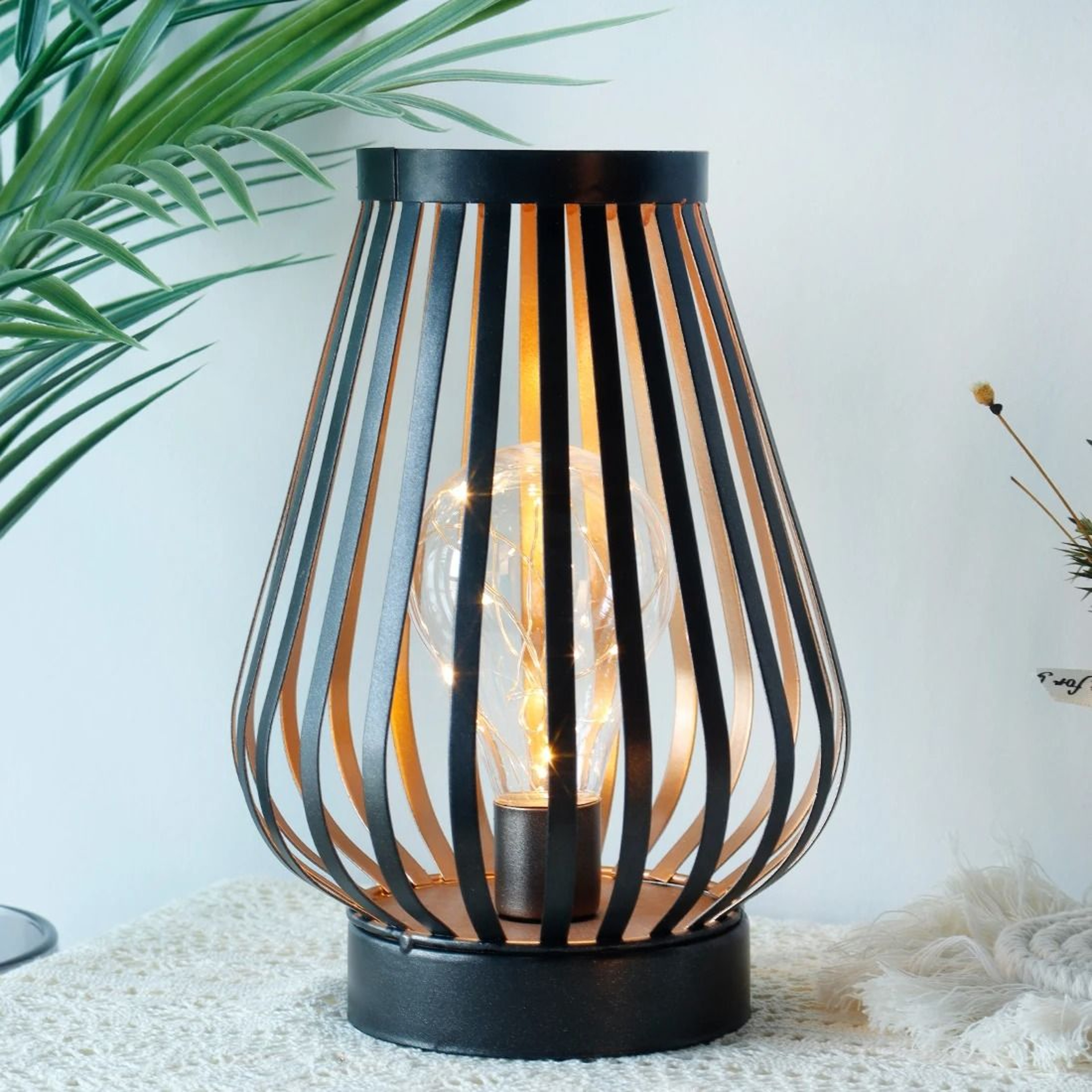 Metal Cage LED Lantern Battery Powered Cordless Table Lamp For Bedroom Wedding Home Decor 4
