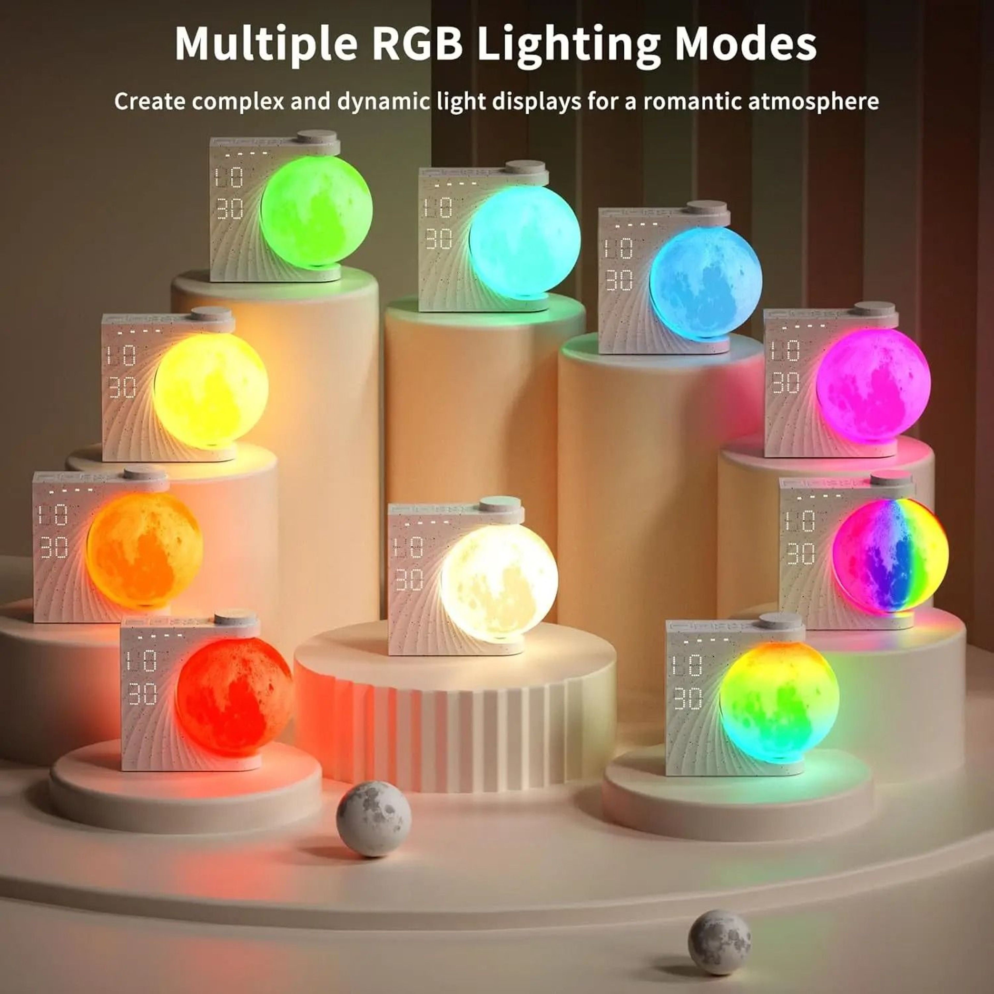 Colorful Atmosphere Moon Light Wake Up Light Breathing Light Three Level Dimming Clock Dual Alarm C 1