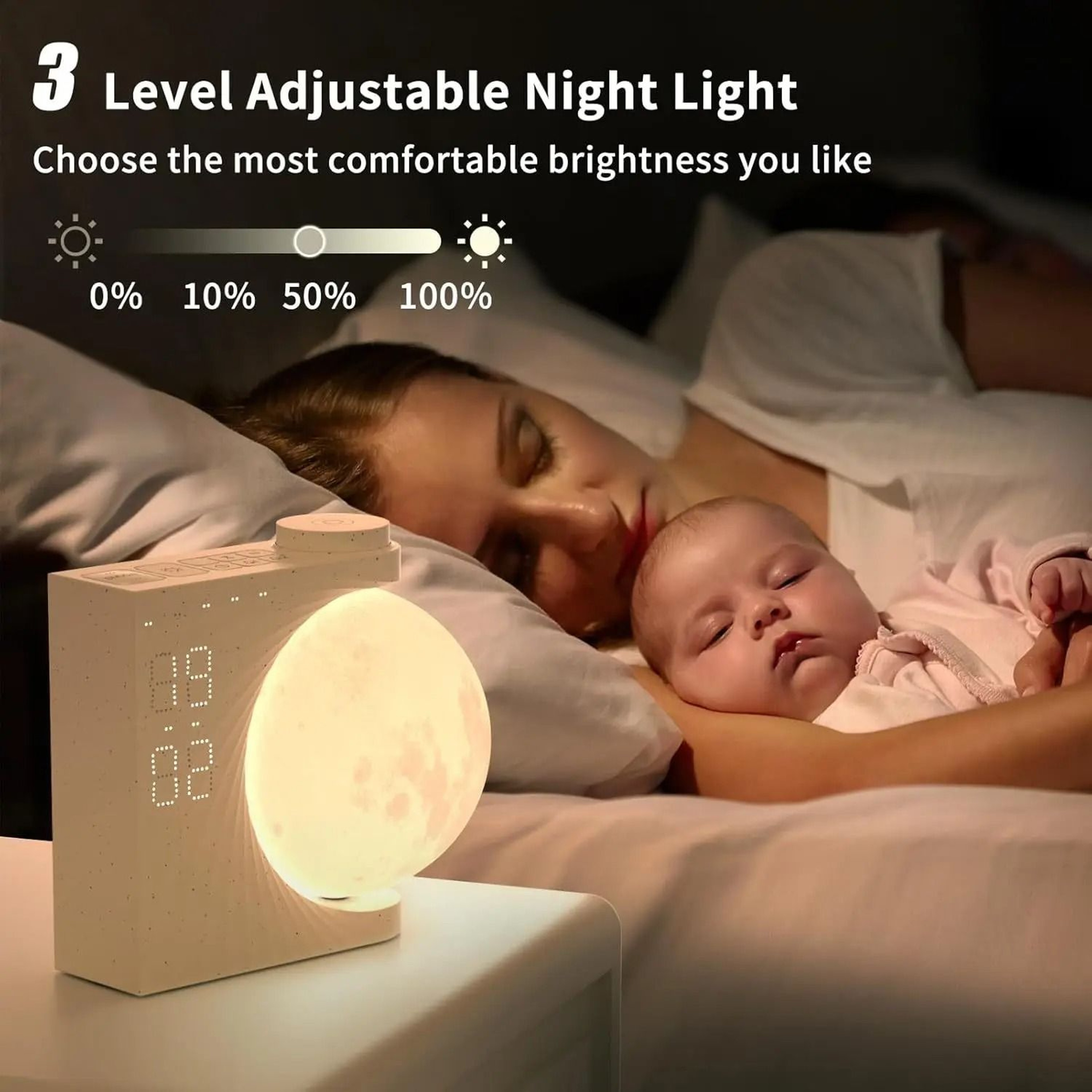 Colorful Atmosphere Moon Light Wake Up Light Breathing Light Three Level Dimming Clock Dual Alarm C 2